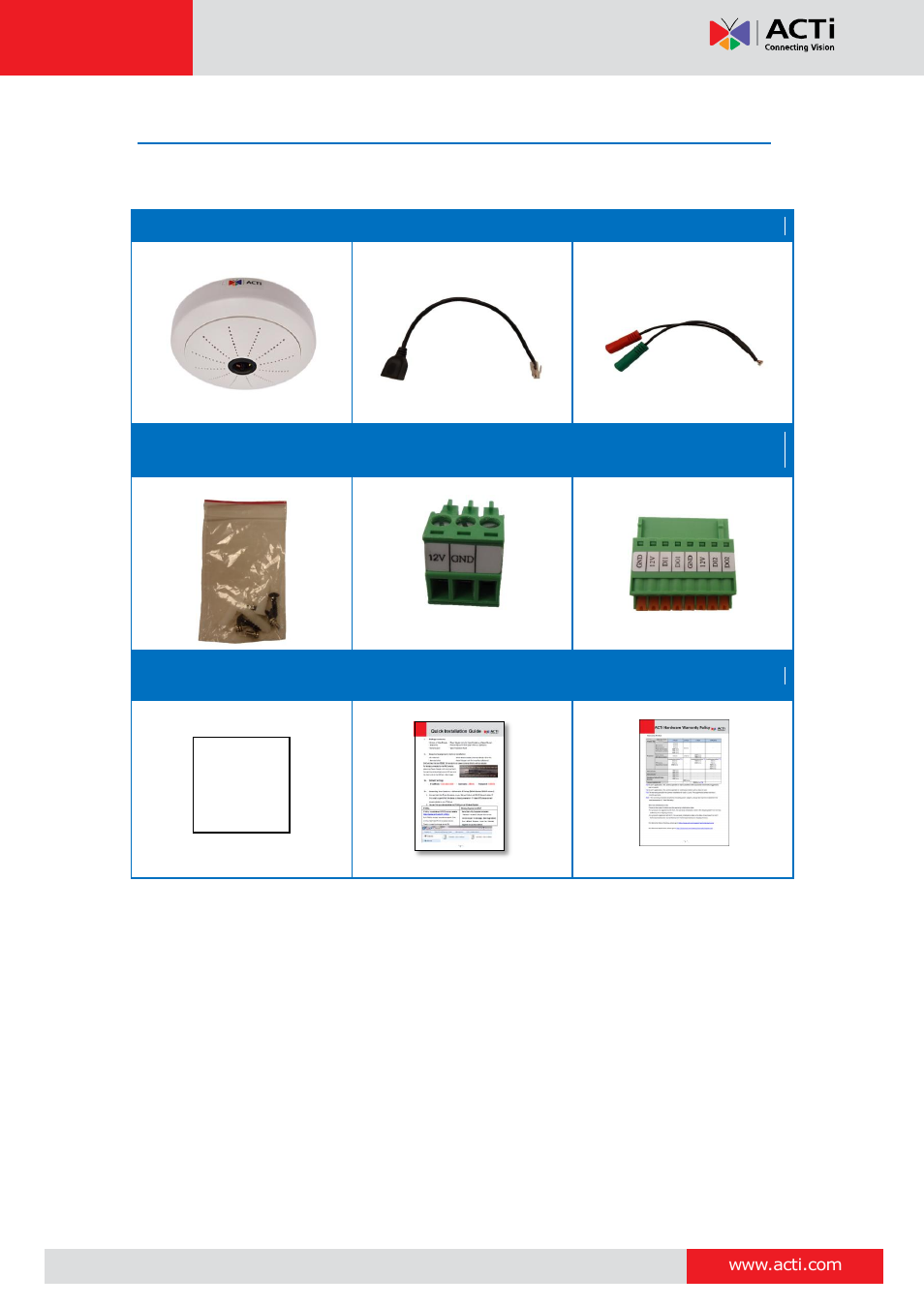 Package contents, Hardware manual | ACTi I51 User Manual | Page 8 / 29