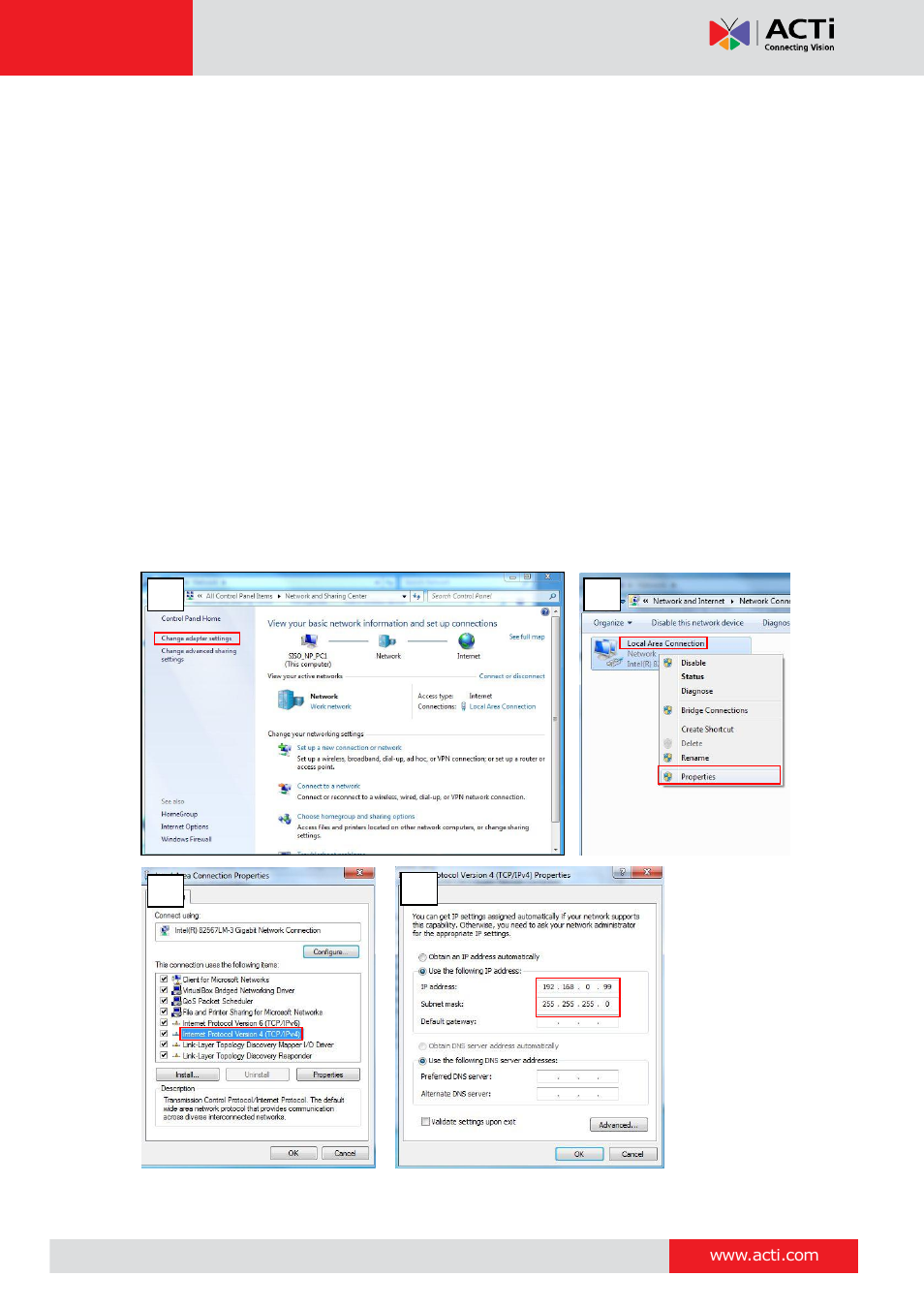 Using the default camera ip address | ACTi E12A User Manual | Page 18 / 22