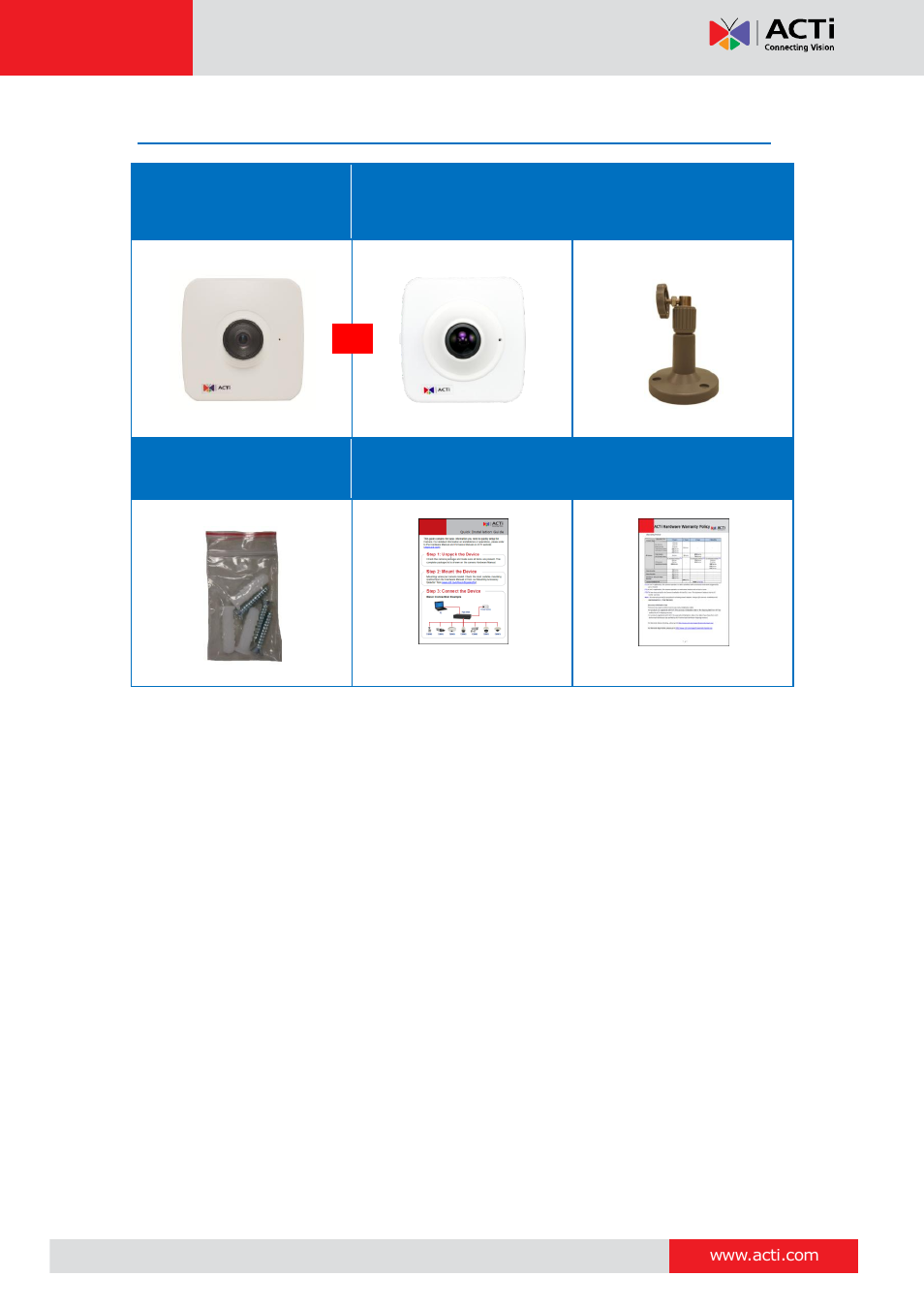 Package contents | ACTi E12A User Manual | Page 7 / 22