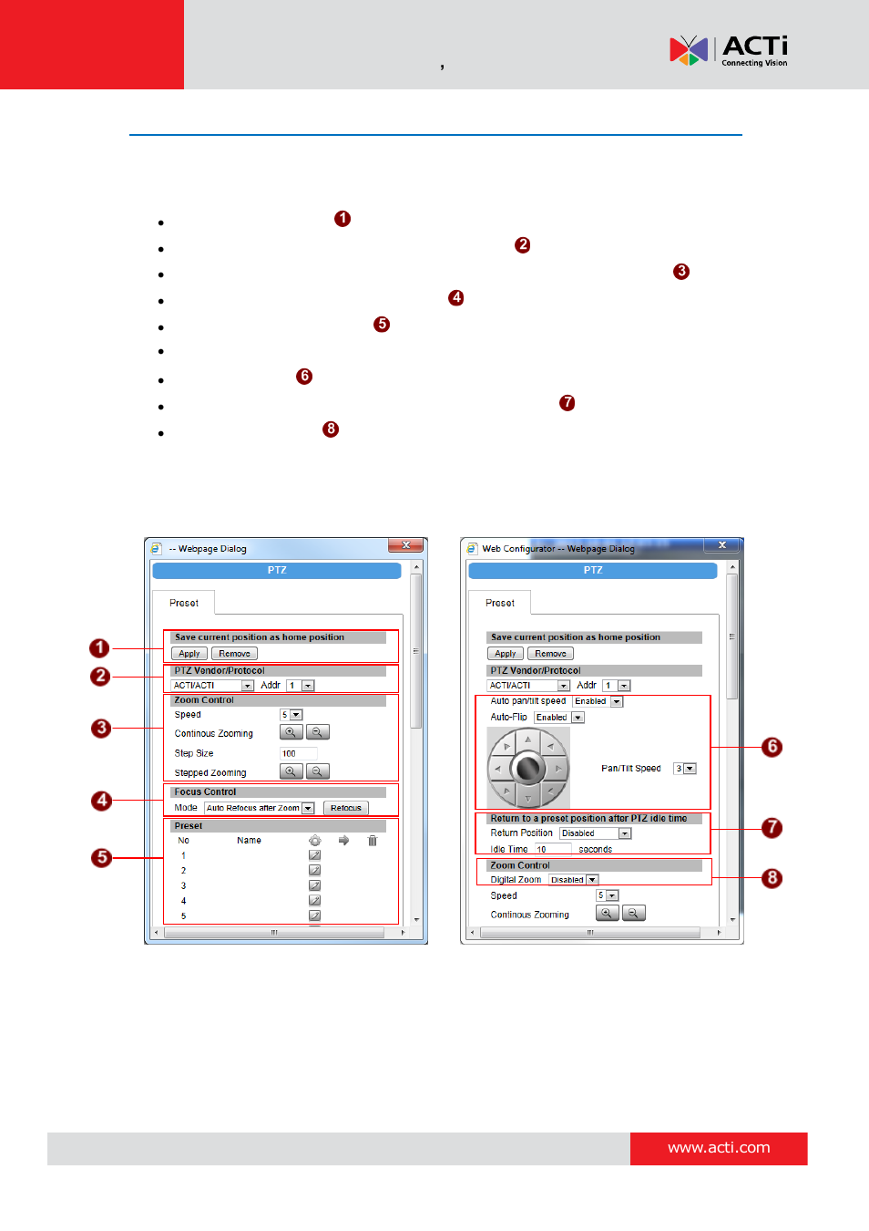 Ptz control panel | ACTi Camera Firmware V.5.12.12 User Manual | Page 14 / 101