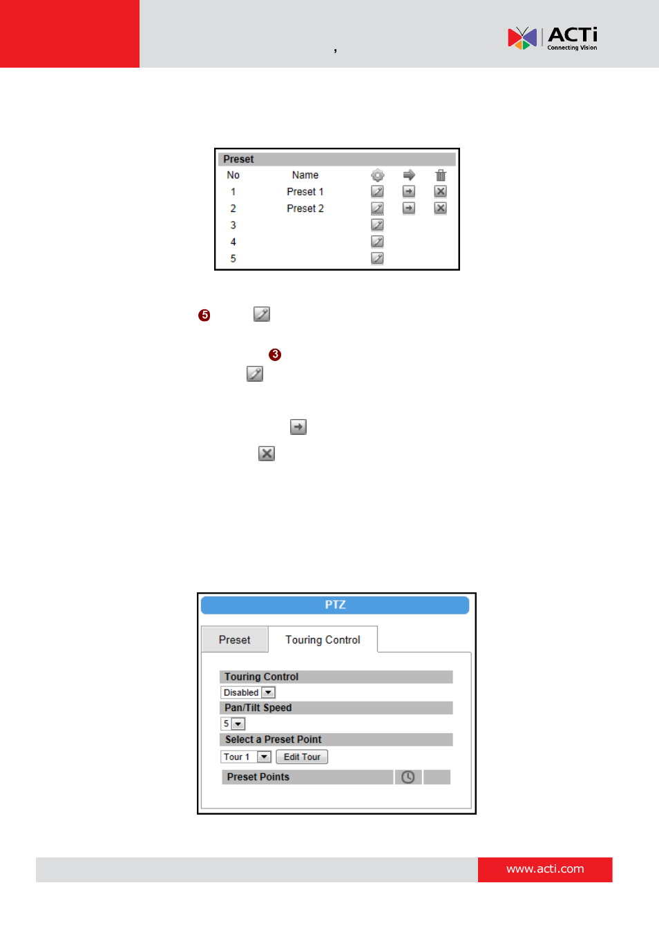 How to set touring preset points, How to set and enable tours | ACTi Camera Firmware V.5.12.12 User Manual | Page 17 / 101