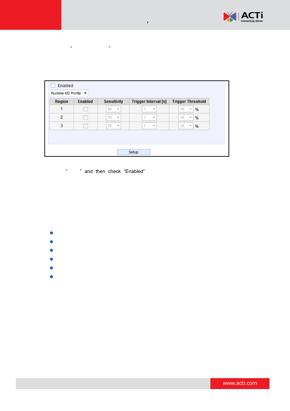 Motion detection | ACTi Camera Firmware V.5.12.12 User Manual | Page 47 / 101