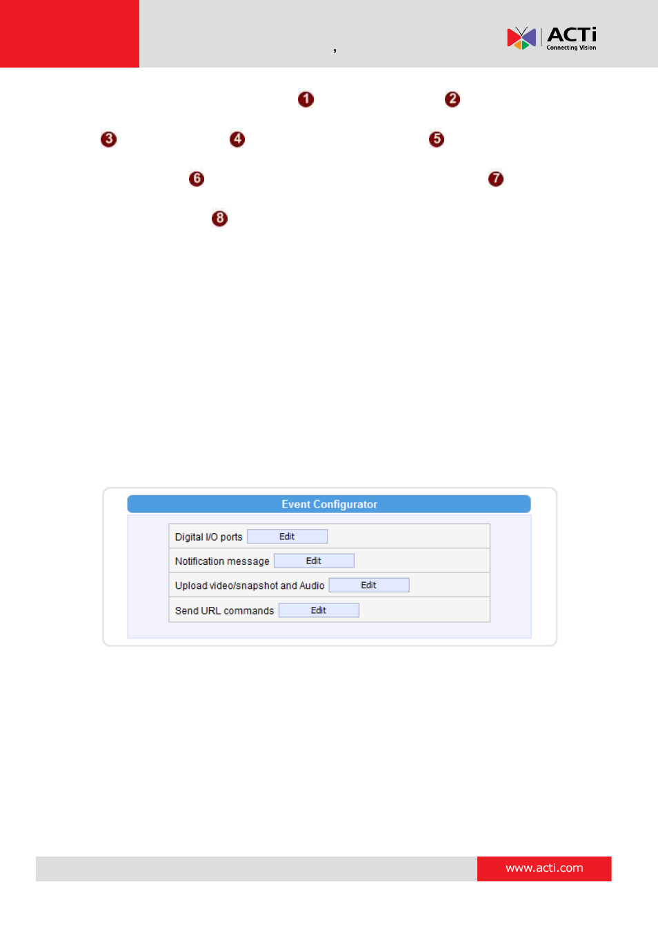 Event configuration | ACTi Camera Firmware V.5.12.12 User Manual | Page 66 / 101