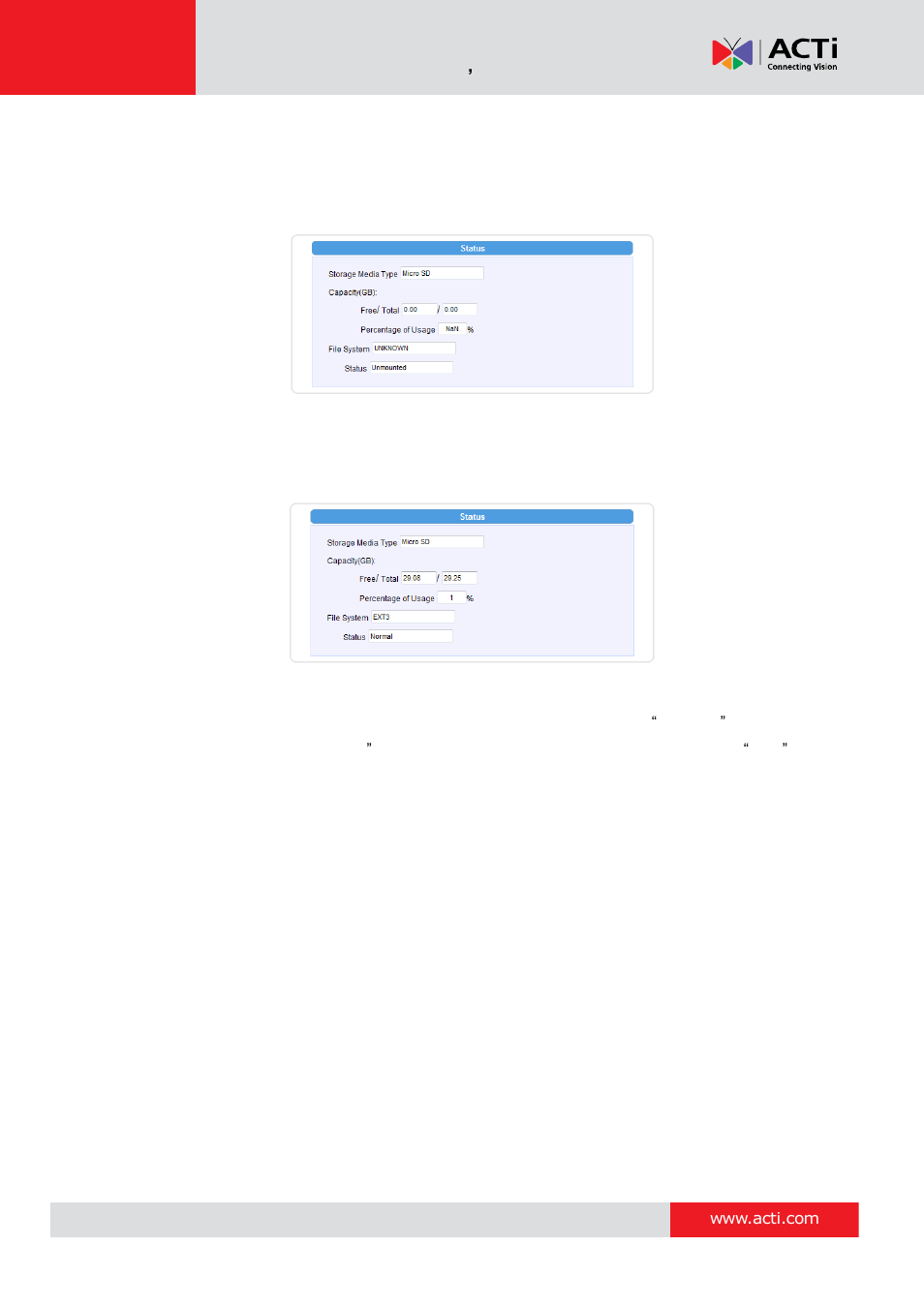 Status | ACTi Camera Firmware V.5.12.12 User Manual | Page 79 / 101