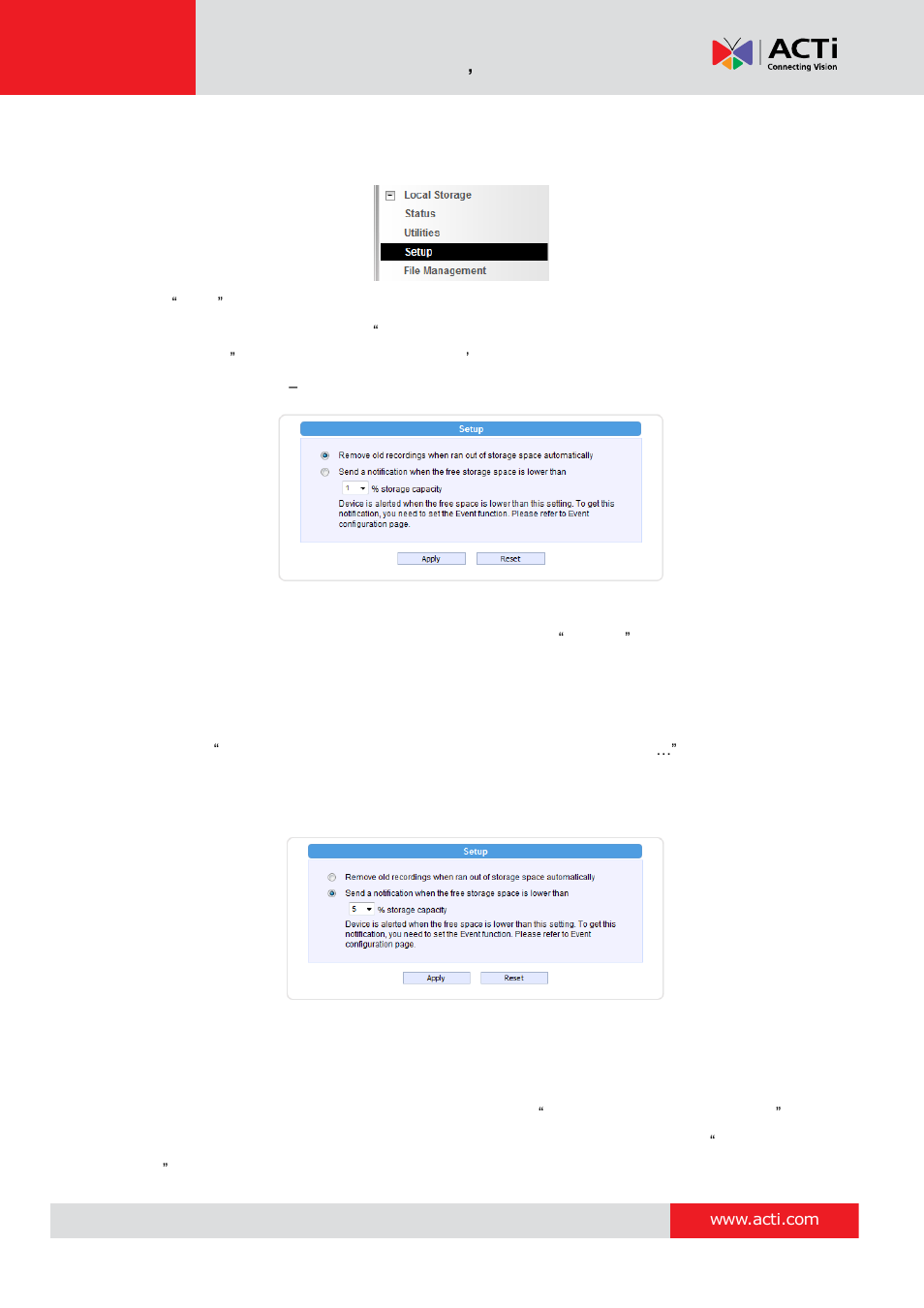 Setup | ACTi Camera Firmware V.5.12.12 User Manual | Page 85 / 101