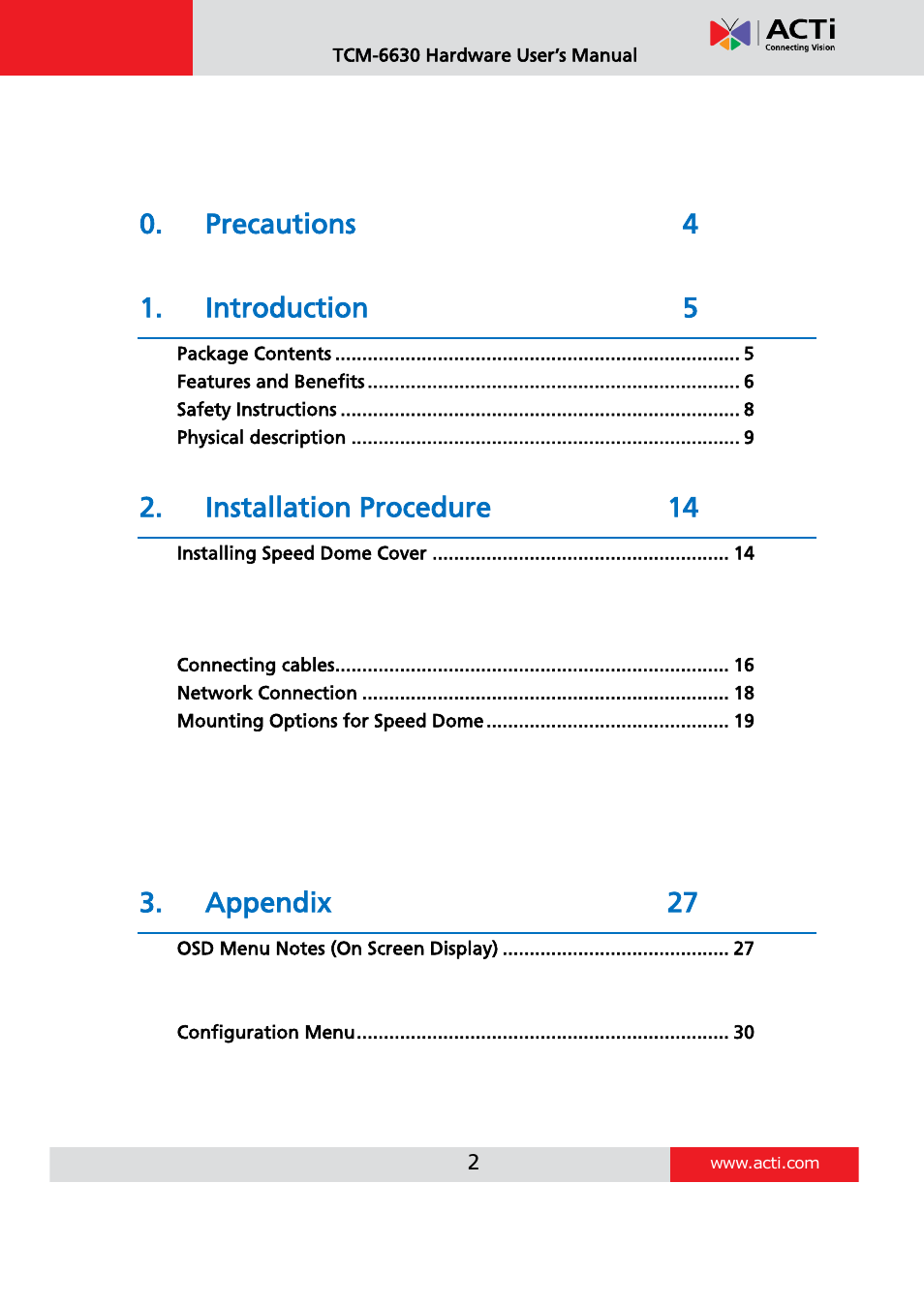 ACTi TCM-6630 User Manual | Page 2 / 55