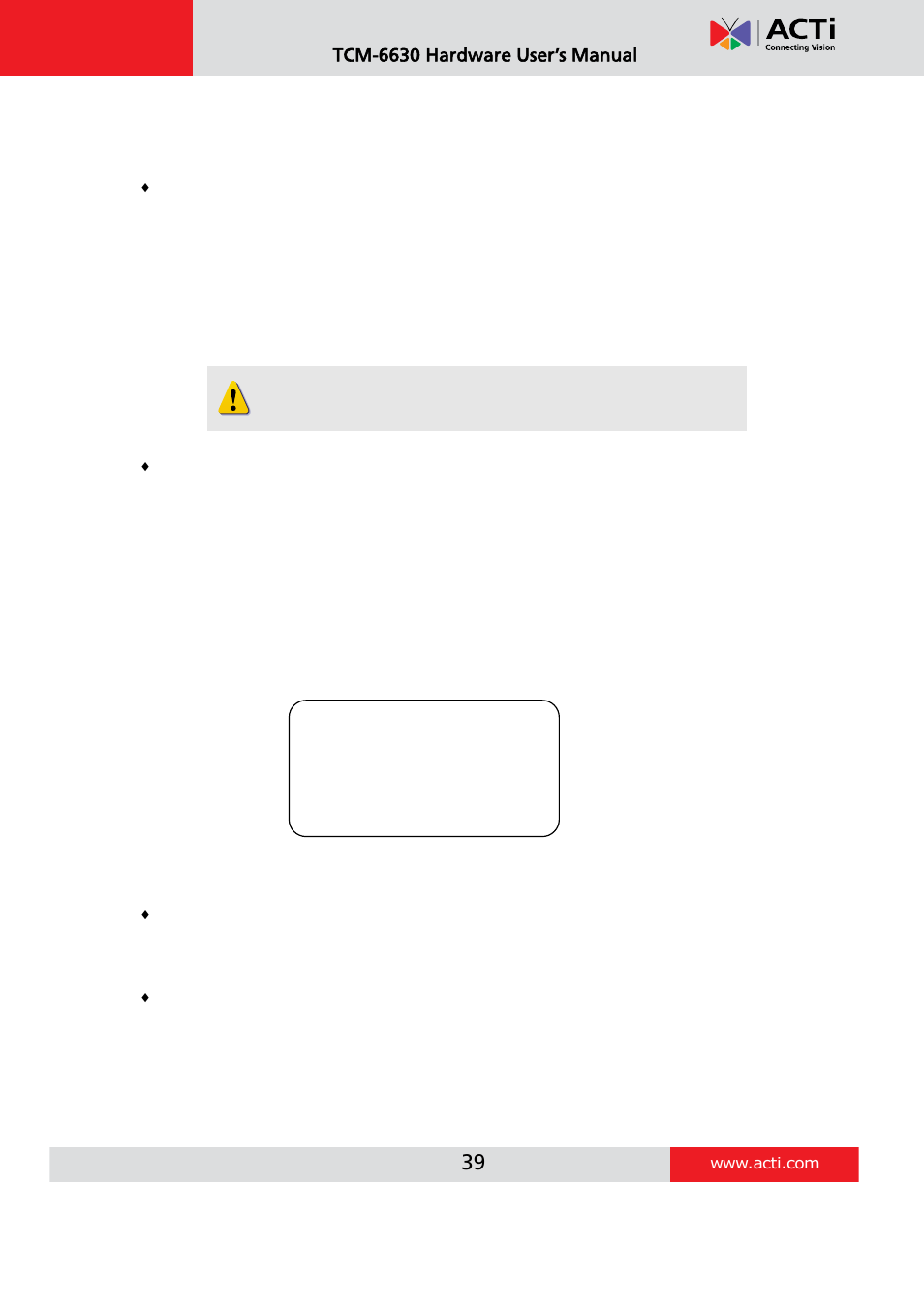 Home setting, Tcm-6630 hardware user’s manual | ACTi TCM-6630 User Manual | Page 39 / 55