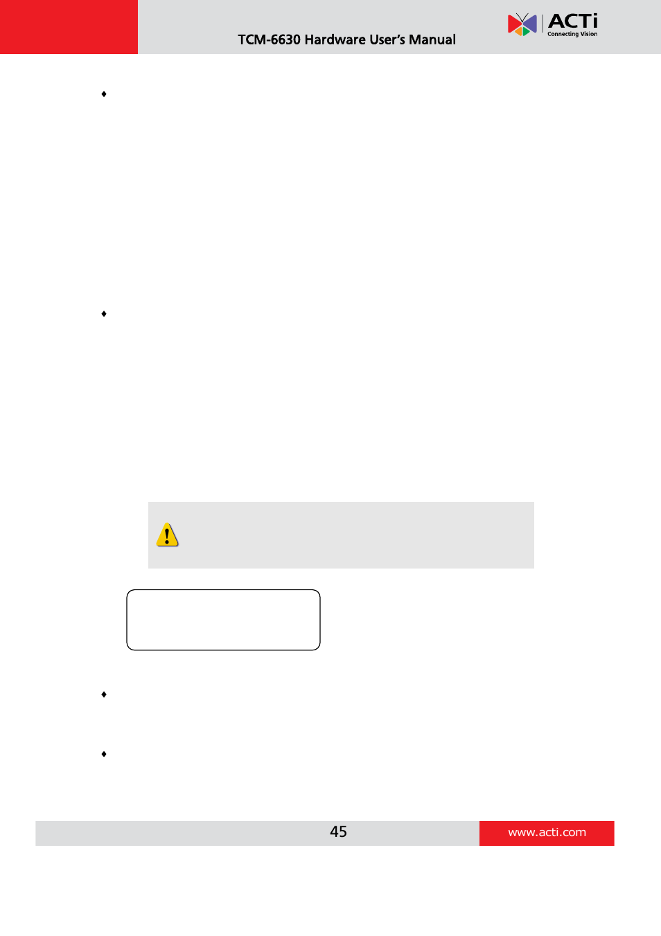 Wdr setting, Tcm-6630 hardware user’s manual | ACTi TCM-6630 User Manual | Page 45 / 55