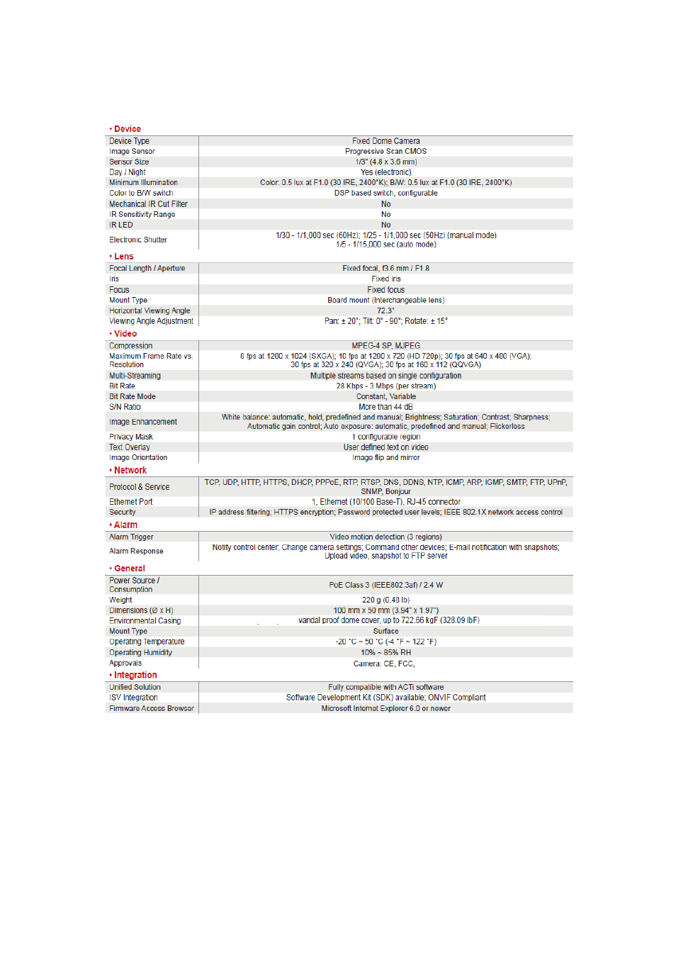 Product specification -13, 7 product specification | ACTi ACM-3701E User Manual | Page 19 / 19