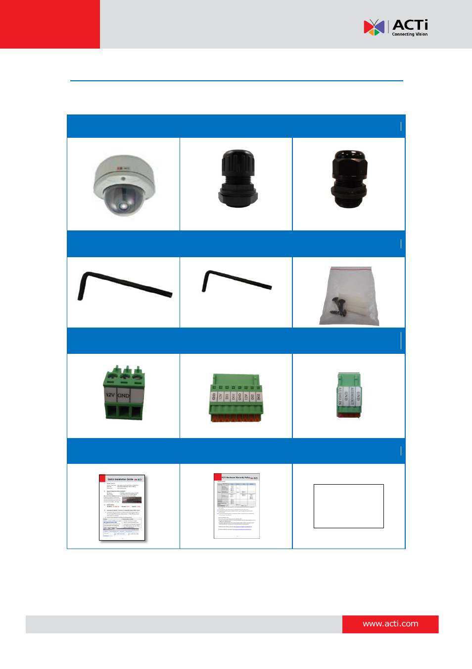 Package contents, Hardware manual | ACTi KCM-7111 User Manual | Page 7 / 38