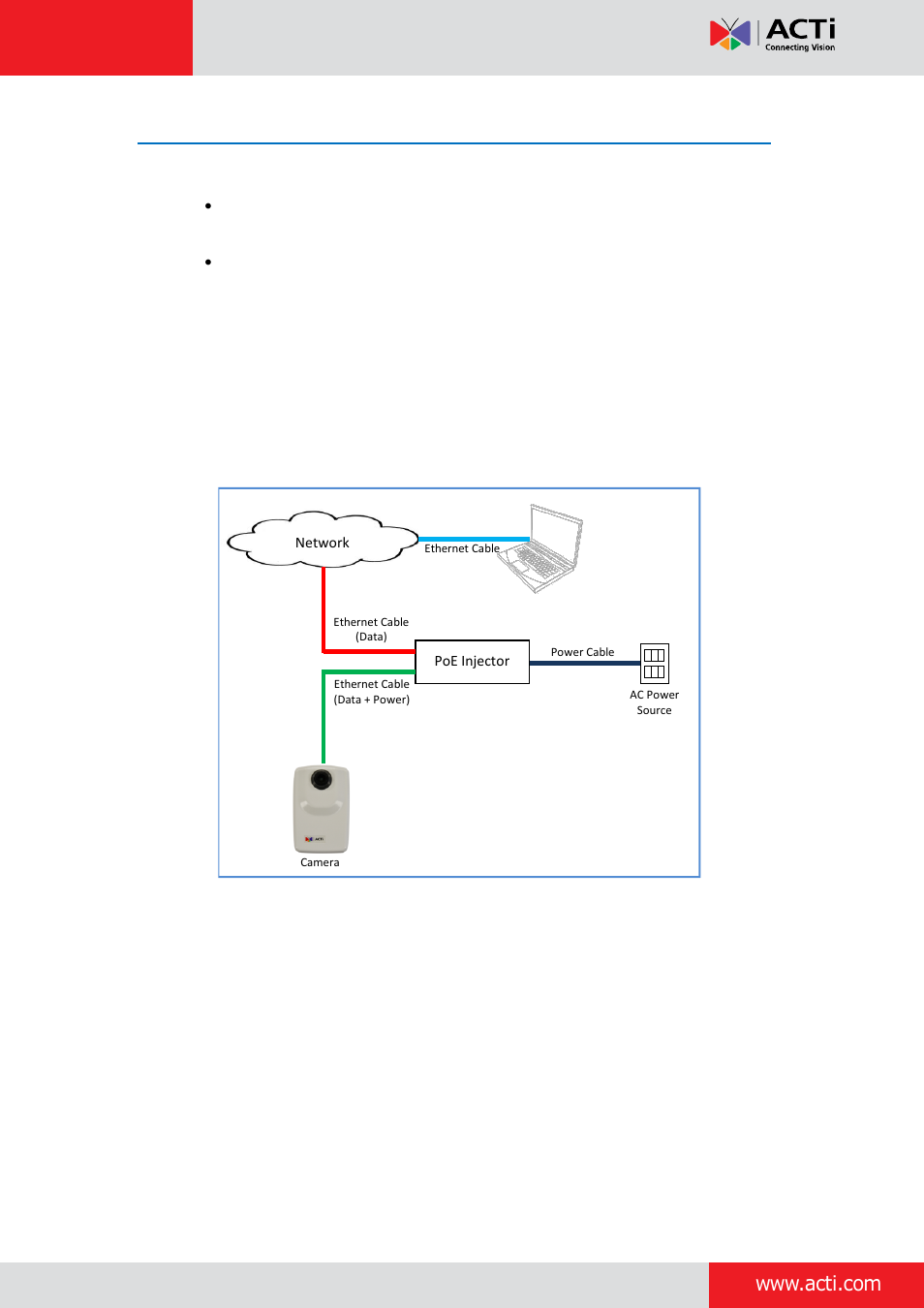 Step 2: connect the camera, Connecting a single camera, Hardware manual | ACTi D11 User Manual | Page 15 / 23
