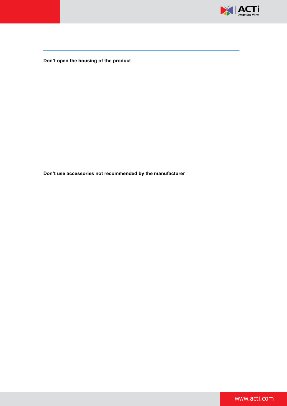 Safety instructions | ACTi D11 User Manual | Page 5 / 23