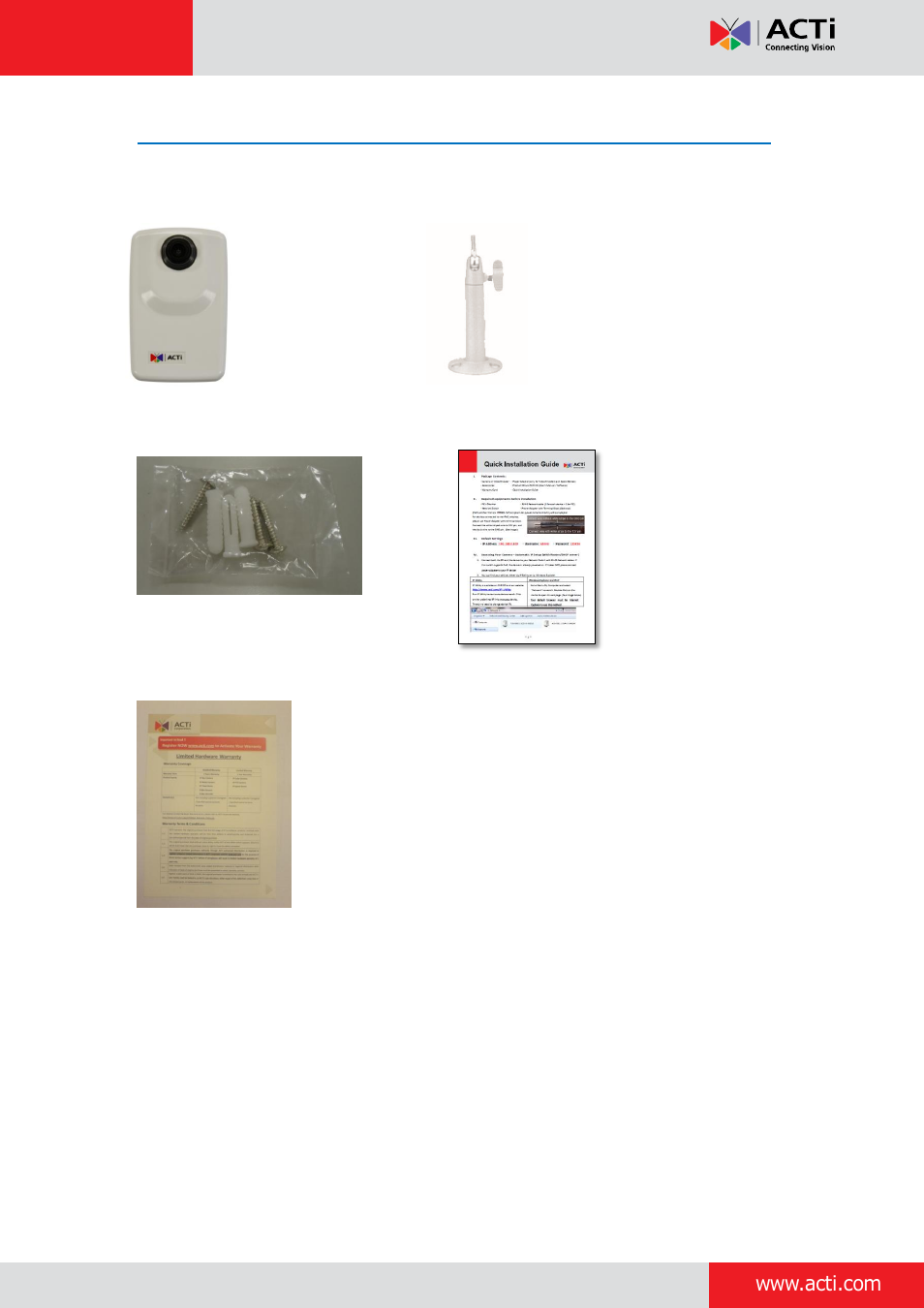 Package contents | ACTi D11 User Manual | Page 8 / 23