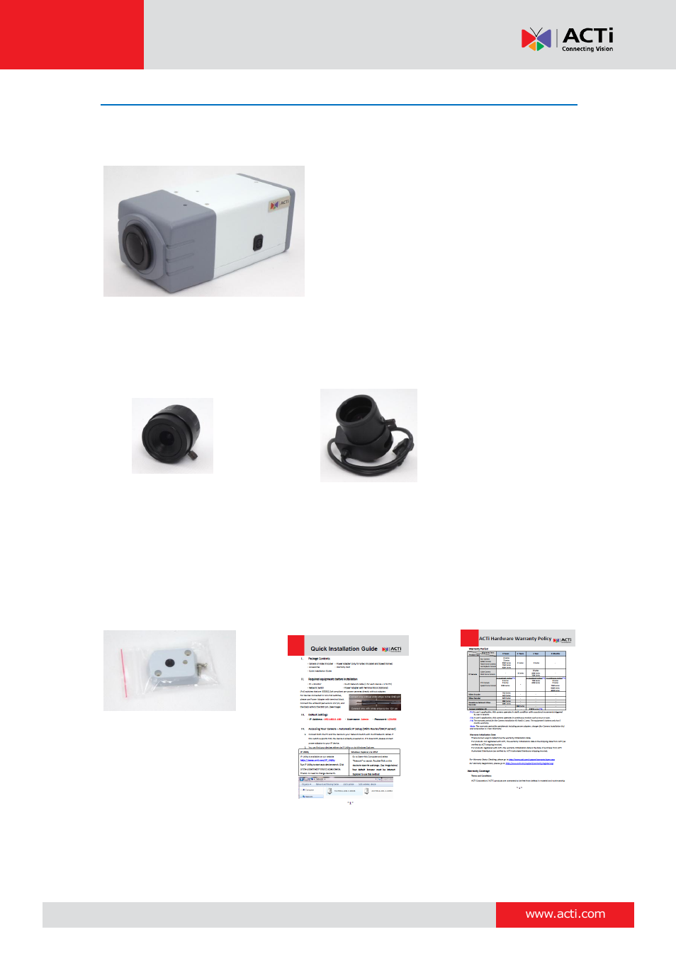 Package contents, Hardware manual | ACTi D21 User Manual | Page 8 / 19