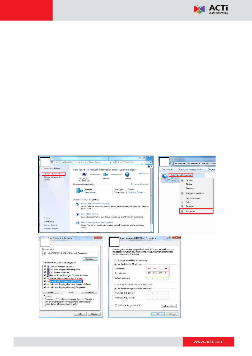 Using the default camera ip address | ACTi E11 User Manual | Page 12 / 16