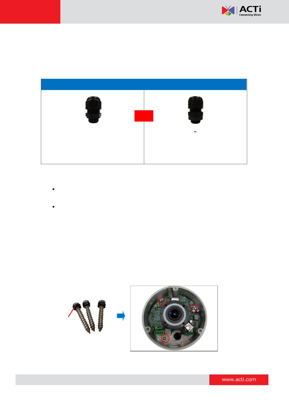 Step 3: prepare for waterproof installation, Step 4: connect the cable(s), Step 5: install the camera to the surface | ACTi KCM-7911 User Manual | Page 13 / 32