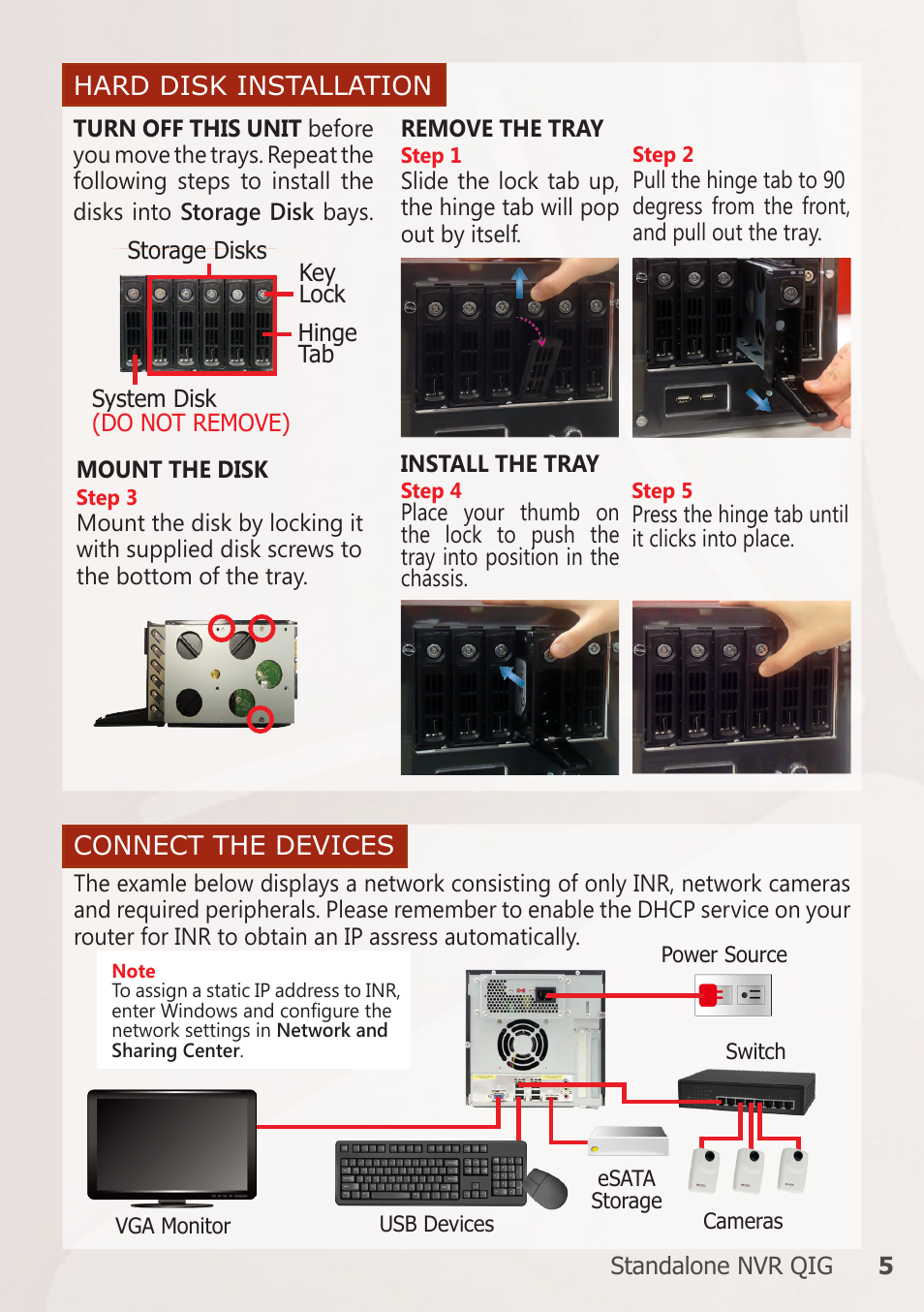 Hard disk installation, Connect the devices | ACTi INR-310 User Manual | Page 5 / 16