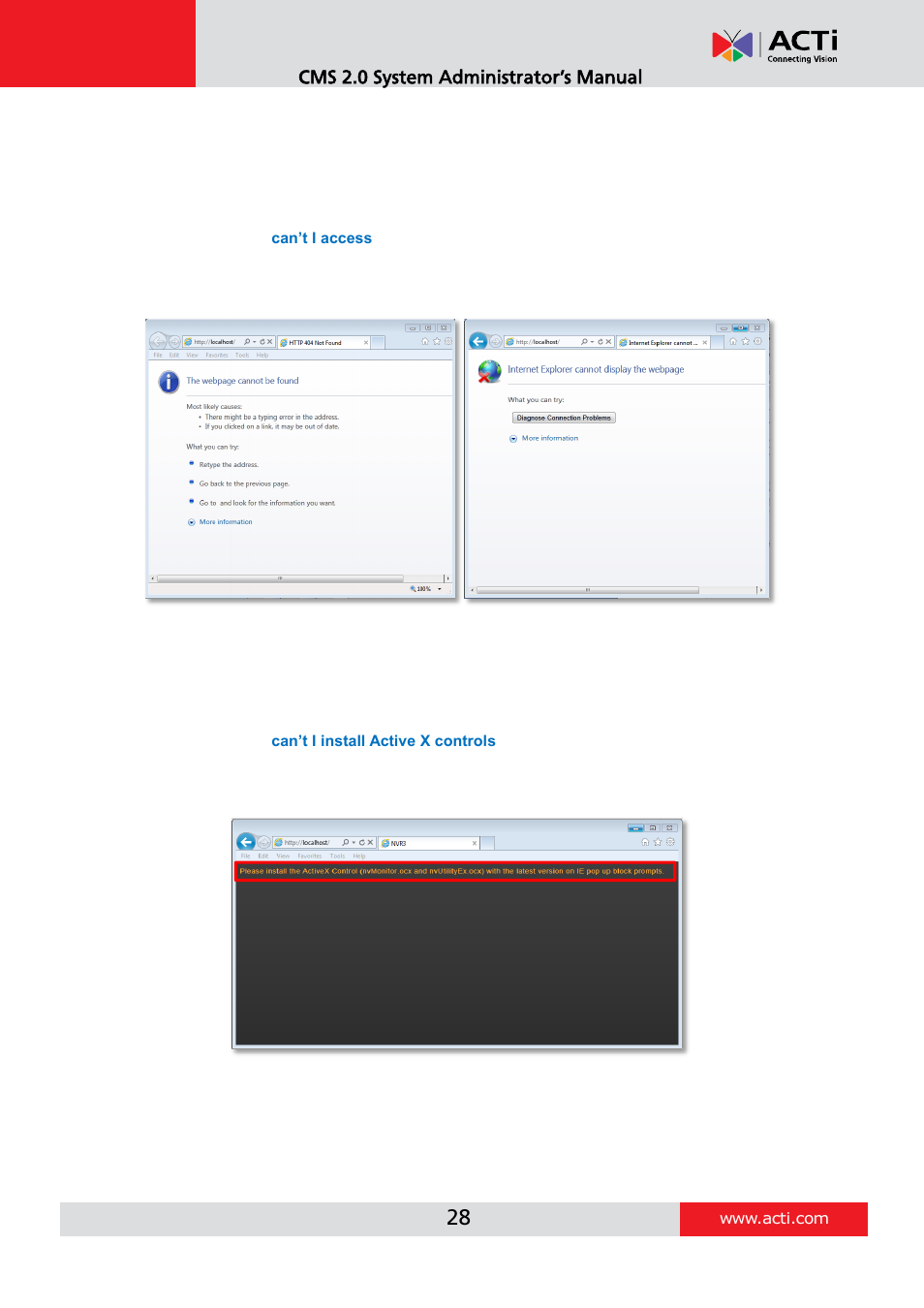 Login failure troubleshooting | ACTi CMS 2 User Manual | Page 28 / 85
