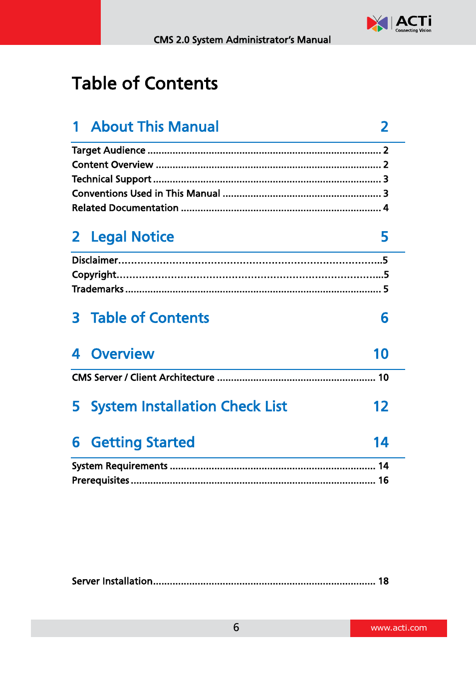 ACTi CMS 2 User Manual | Page 6 / 85