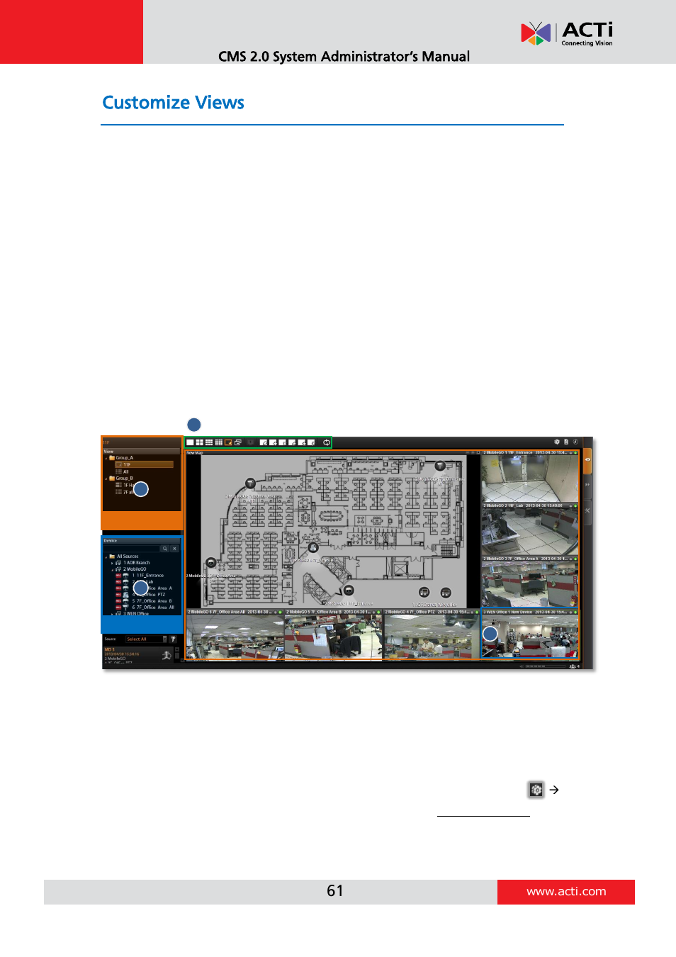 Customize views, Live view interface overview | ACTi CMS 2 User Manual | Page 61 / 85