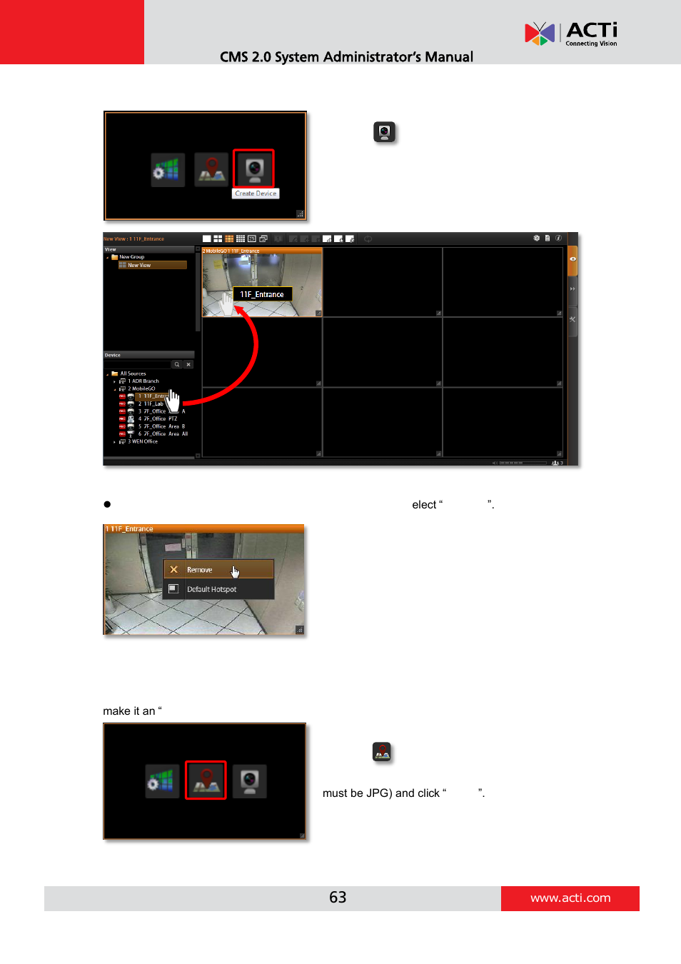 Step 4: add video source, Step 5: add a map | ACTi CMS 2 User Manual | Page 63 / 85