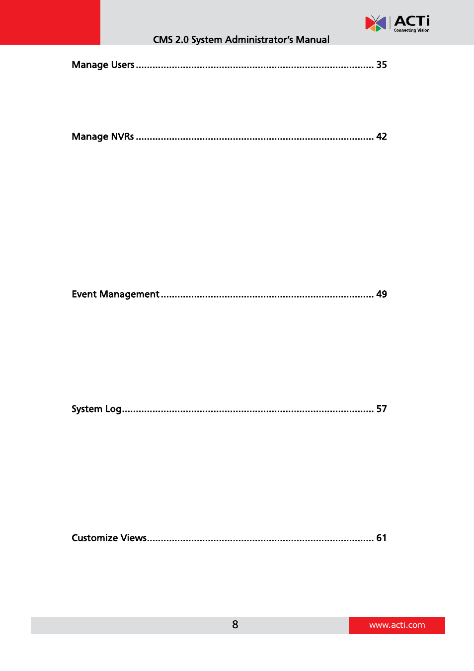 ACTi CMS 2 User Manual | Page 8 / 85