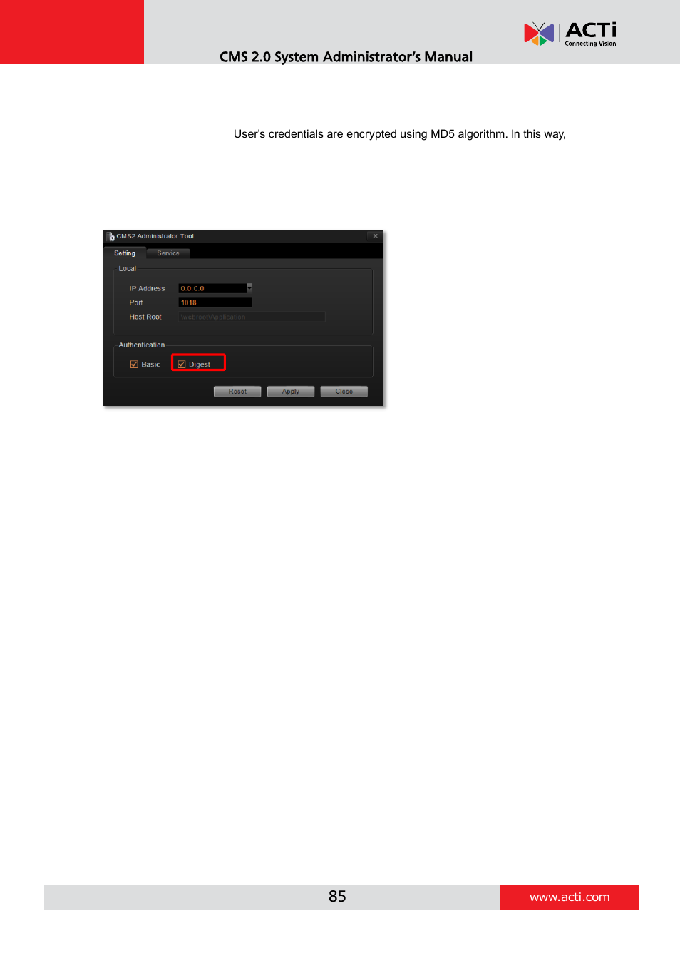 Change authentication method | ACTi CMS 2 User Manual | Page 85 / 85