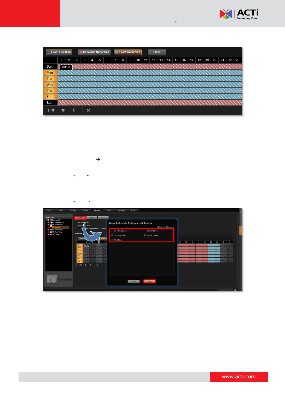 Copy an existing schedule to others | ACTi MNR-310 User Manual | Page 100 / 156