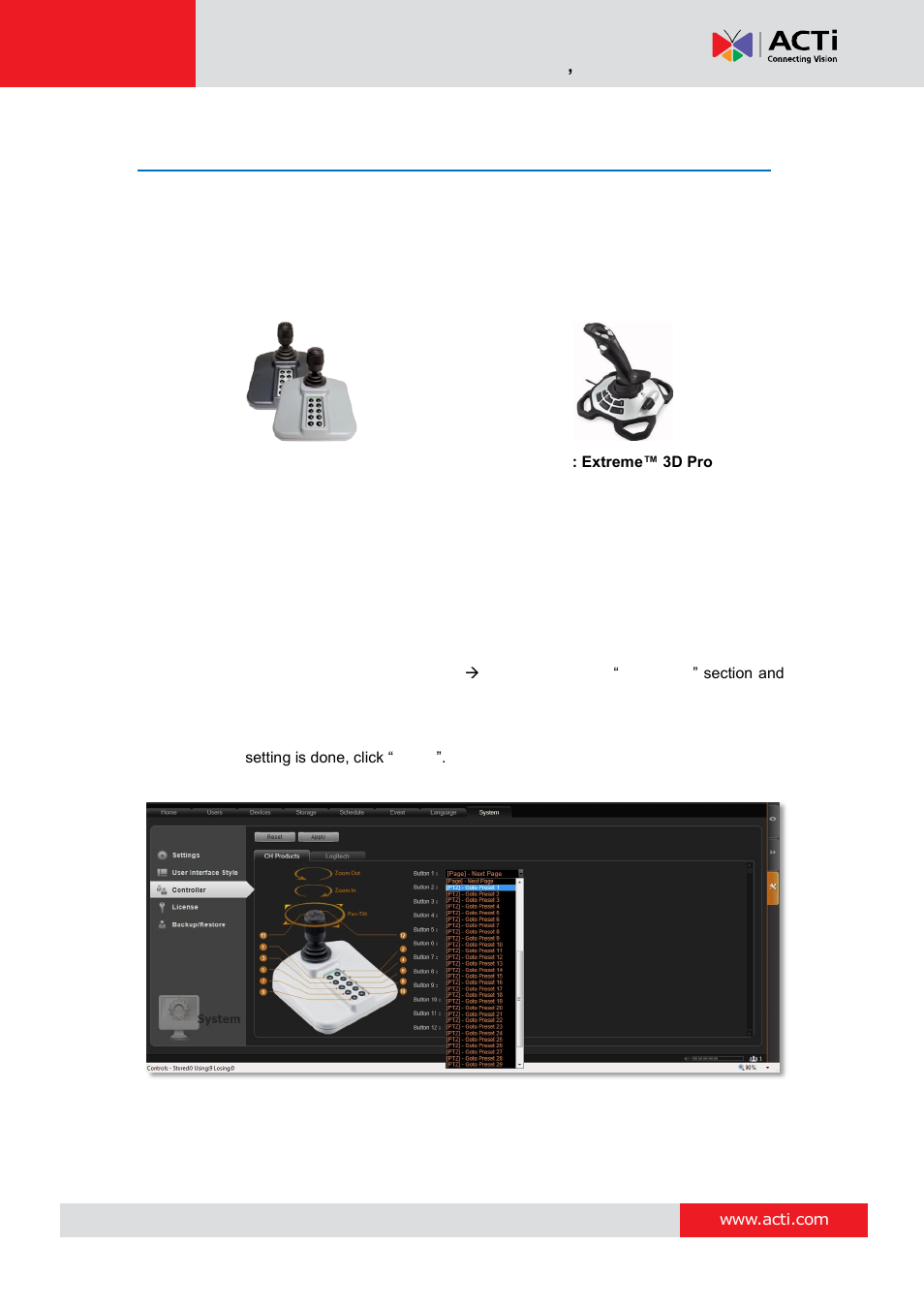 Joystick, Joystick configurations | ACTi MNR-310 User Manual | Page 140 / 156