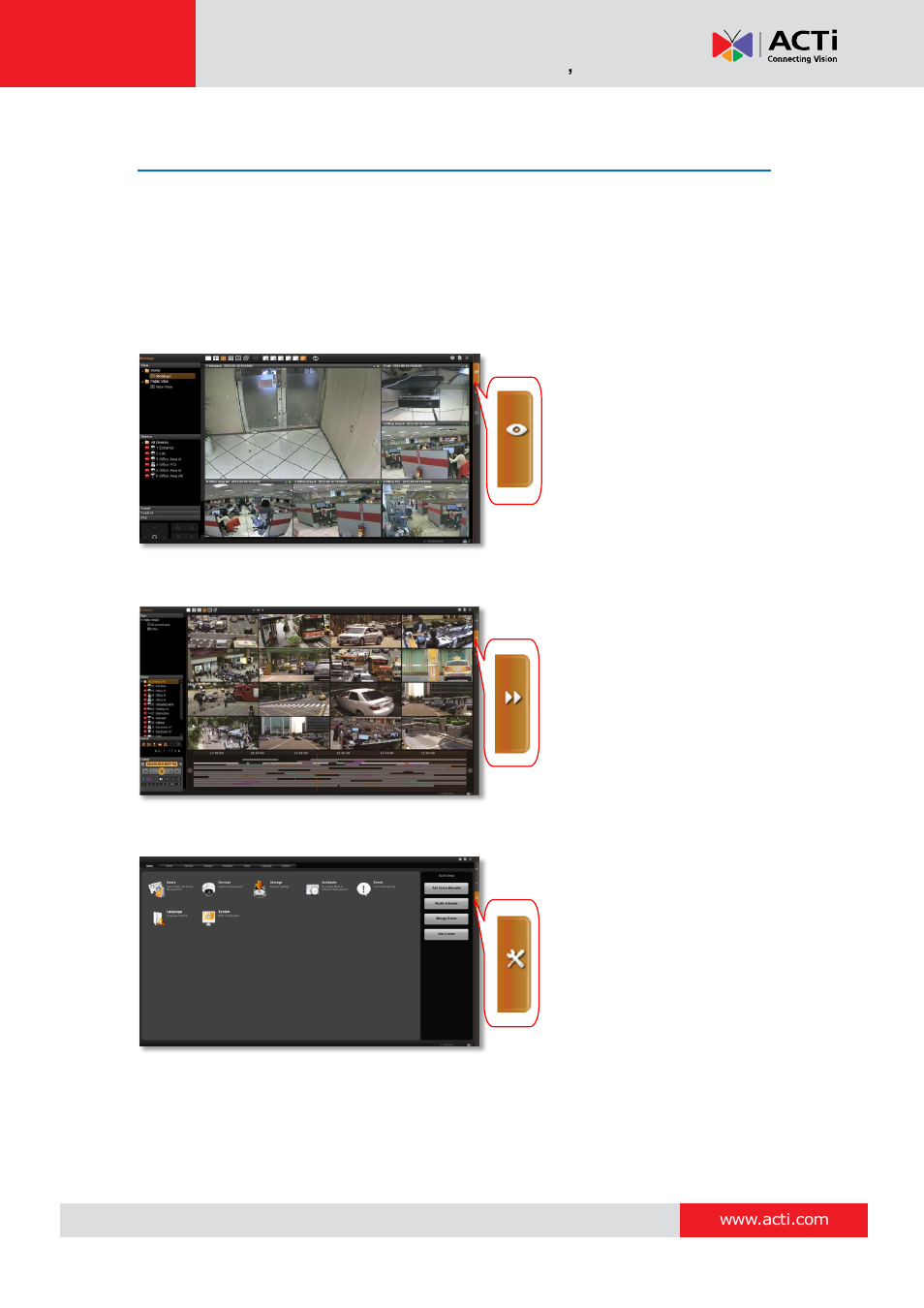 Nvr main screen, Live view, Playback | Setup | ACTi MNR-310 User Manual | Page 63 / 156