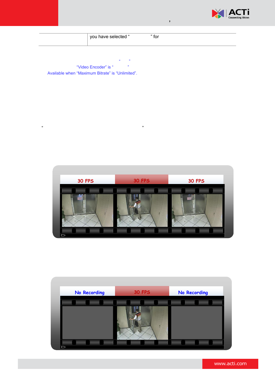 Save storage by setting event recording frame rate, Schedule recording, Event recording | Mnr-310 system administrator ’s manual | ACTi MNR-310 User Manual | Page 77 / 156