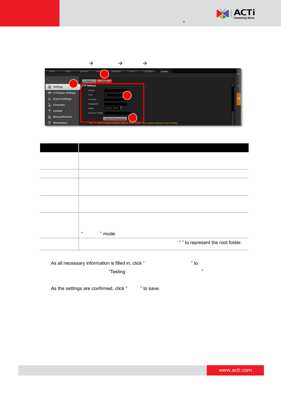 How to setup ftp settings for event rules | ACTi NVR 3 Corporate User Manual | Page 101 / 149