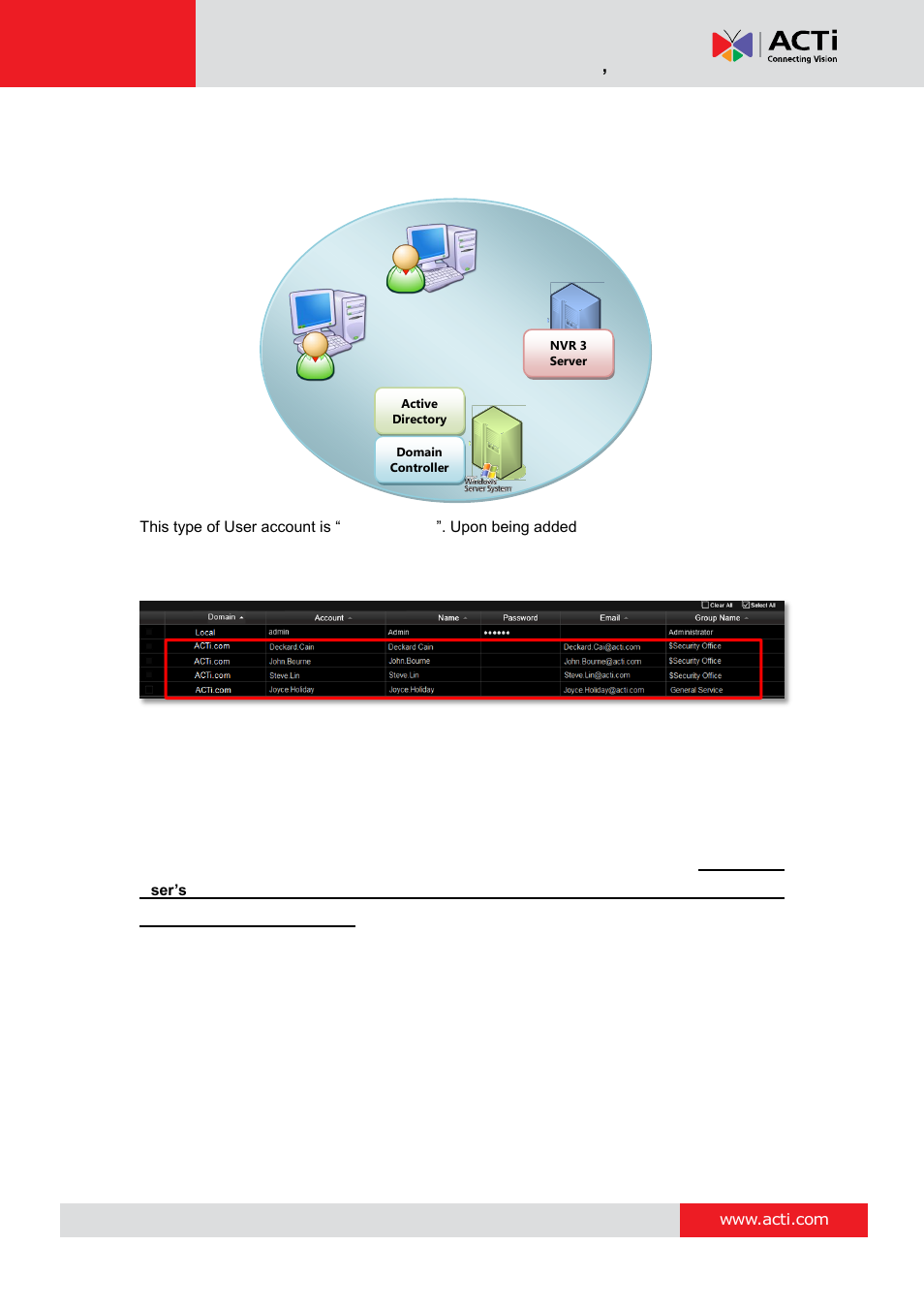 Domain users management, Nvr 3 corporate system administrator ’s manual | ACTi NVR 3 Corporate User Manual | Page 113 / 149