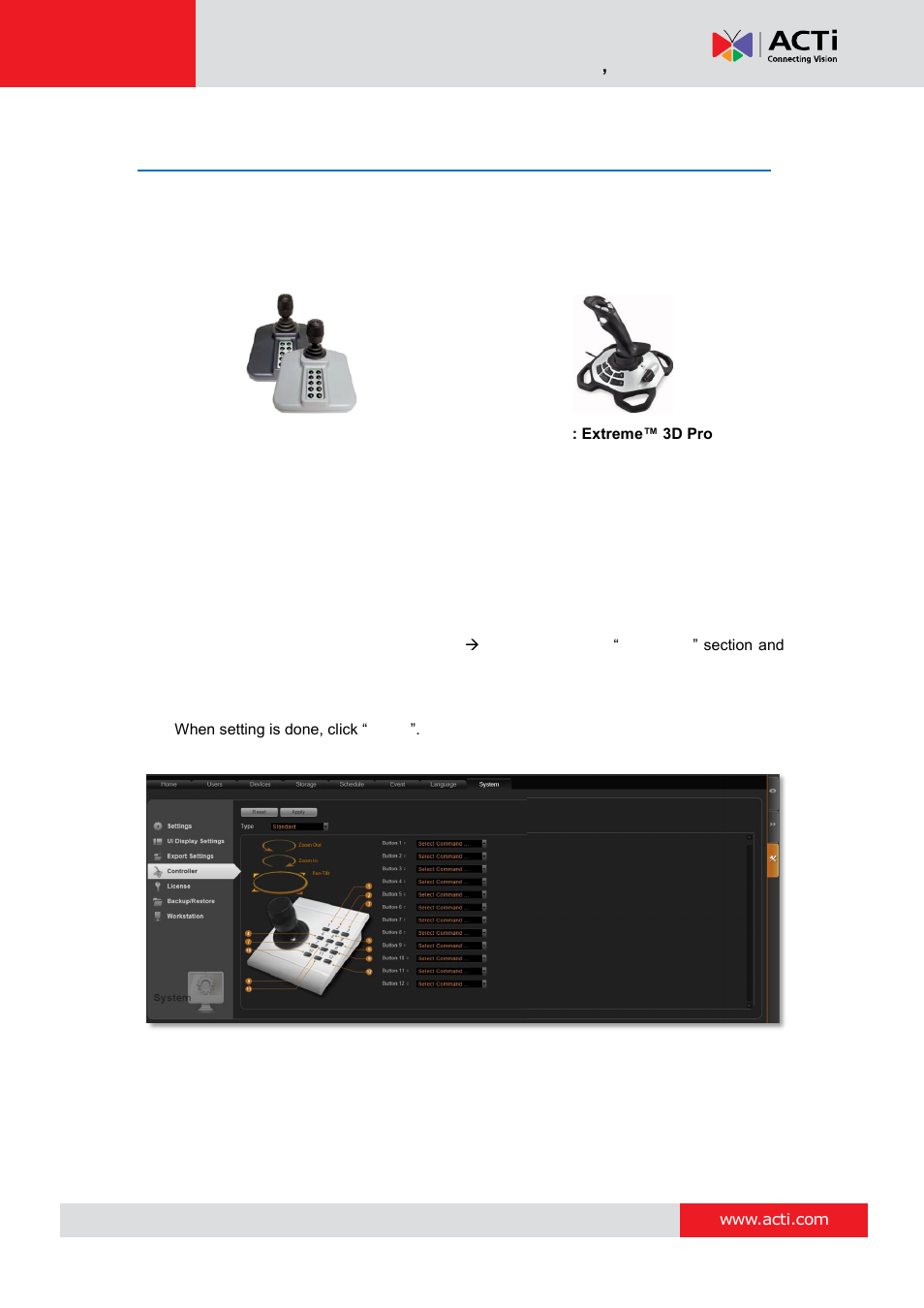 Joystick, Joystick configurations | ACTi NVR 3 Corporate User Manual | Page 131 / 149