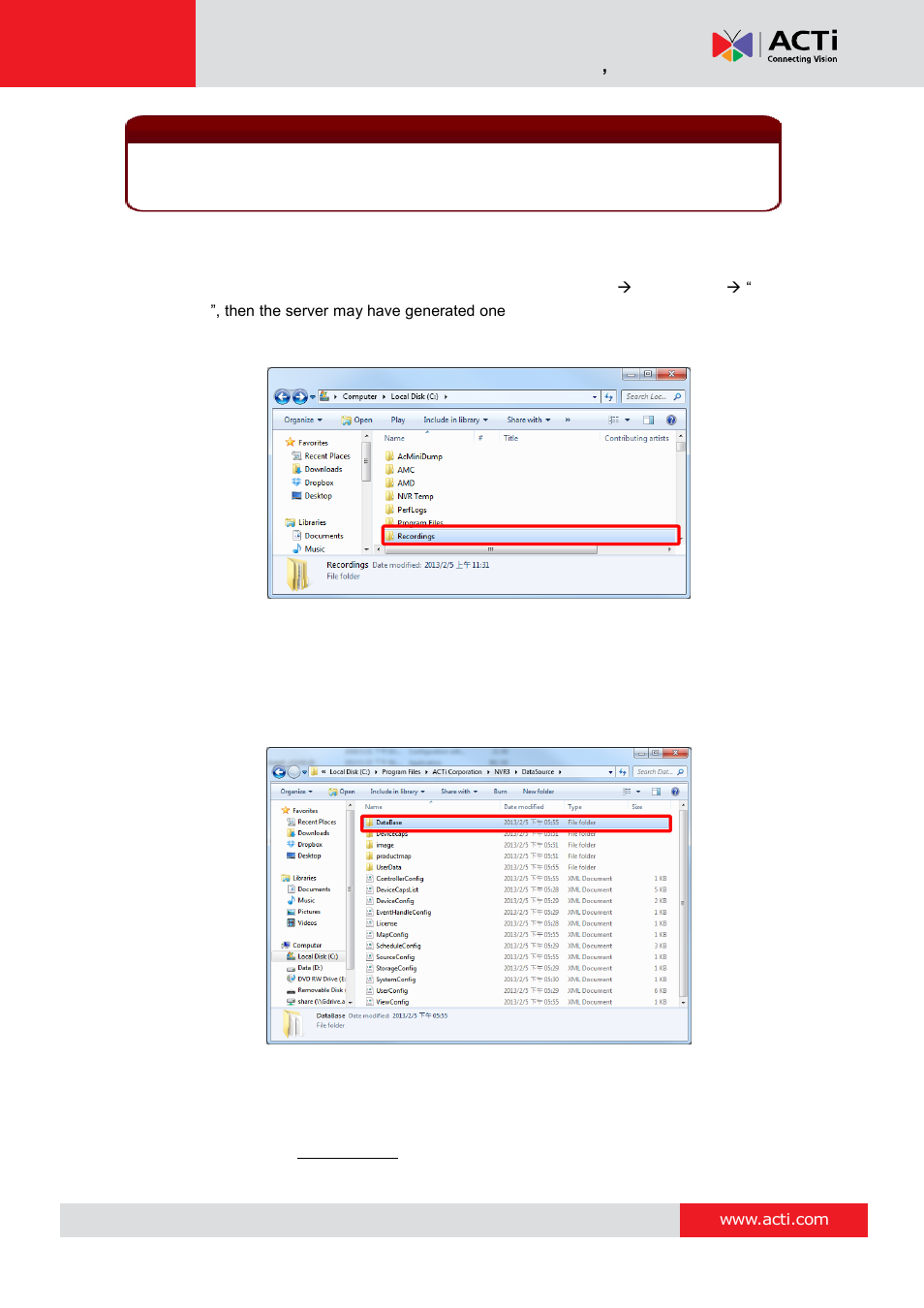 Step 2: back up recording files folder (optional), Step 4: system log (optional) | ACTi NVR 3 Corporate User Manual | Page 135 / 149