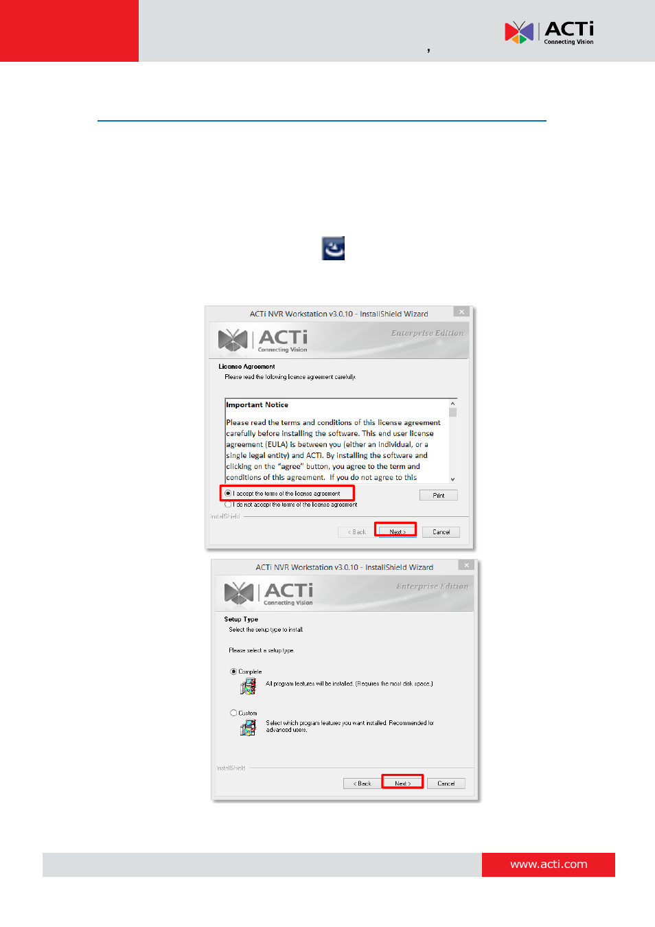 Workstation installation, Install the software | ACTi NVR 3 Corporate User Manual | Page 23 / 149
