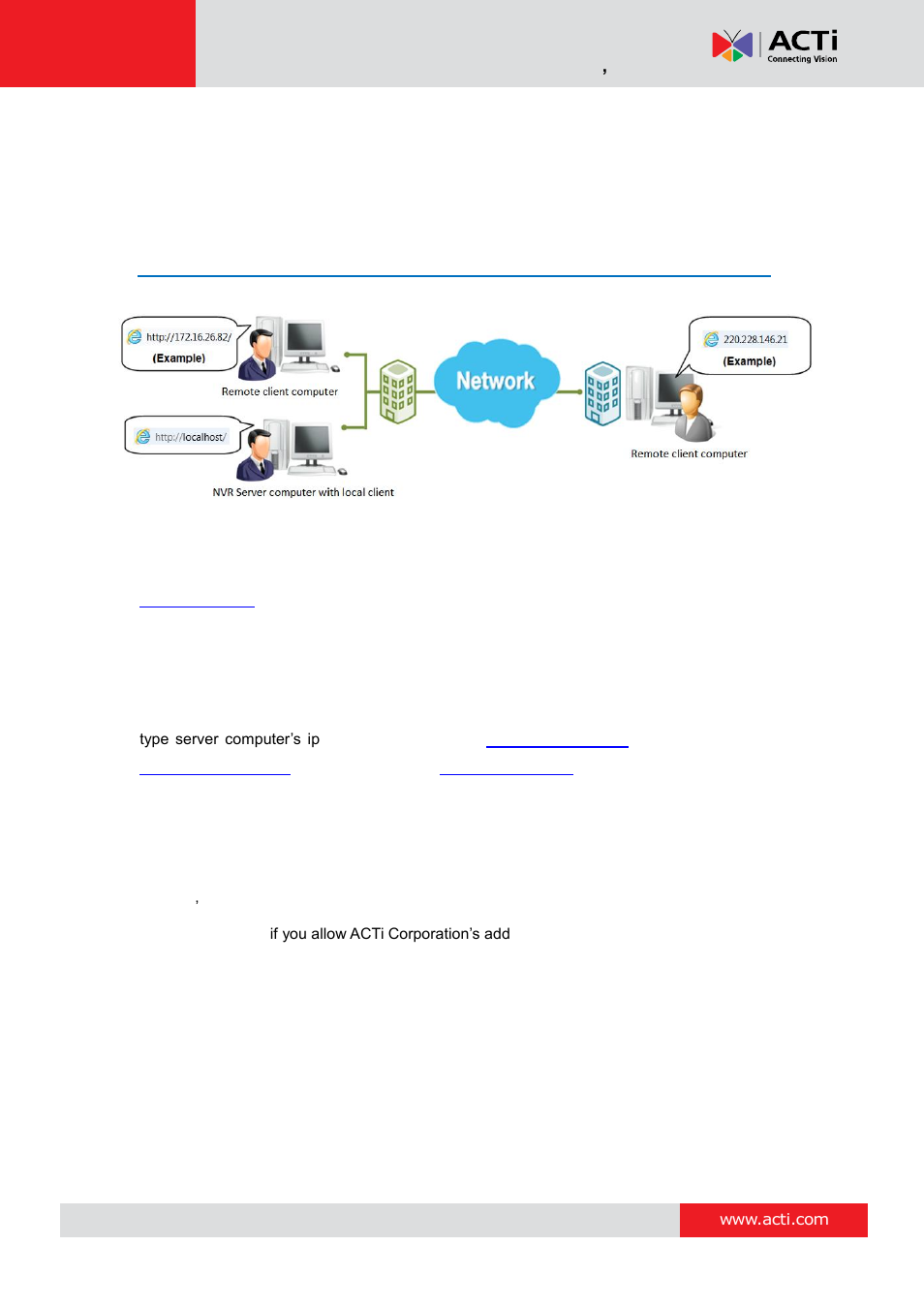 Log in to the system, Access nvr server via internet explorer, From server computer (as local client) | From remote computer (as remote client), Accept activex controls installation requests | ACTi NVR 3 Corporate User Manual | Page 31 / 149