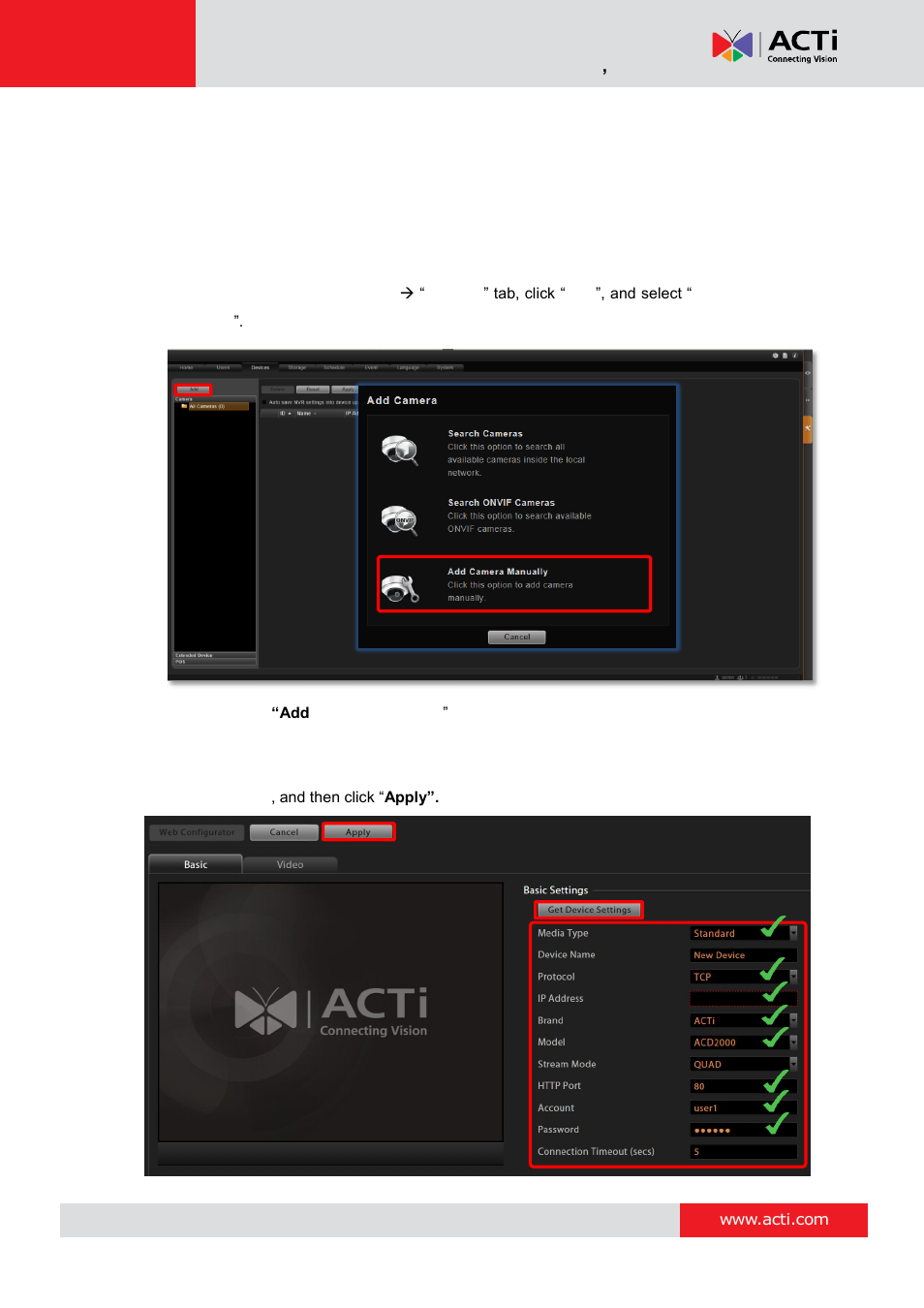 Add non-acti cameras, Nvr 3 corporate system administrator ’s manual | ACTi NVR 3 Corporate User Manual | Page 51 / 149