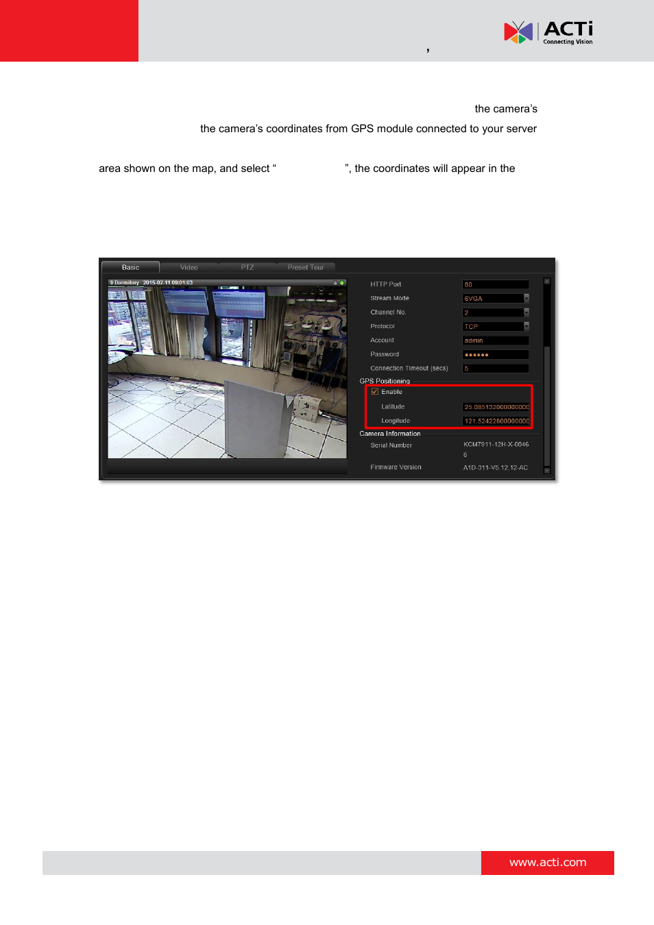 Set camera coordinates (optional) | ACTi NVR 3 Corporate User Manual | Page 53 / 149