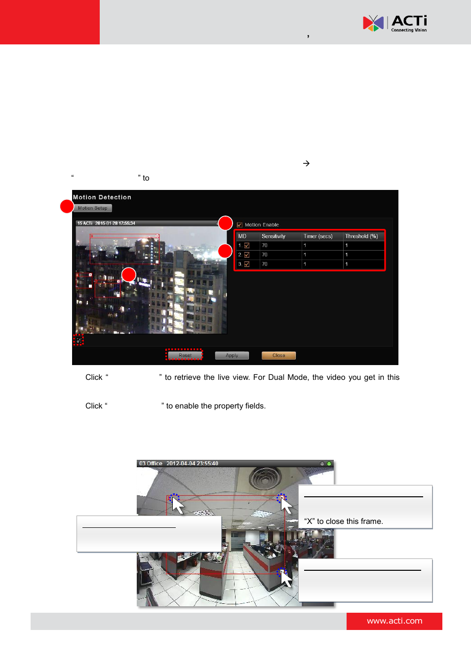 Configure motion settings | ACTi NVR 3 Corporate User Manual | Page 63 / 149