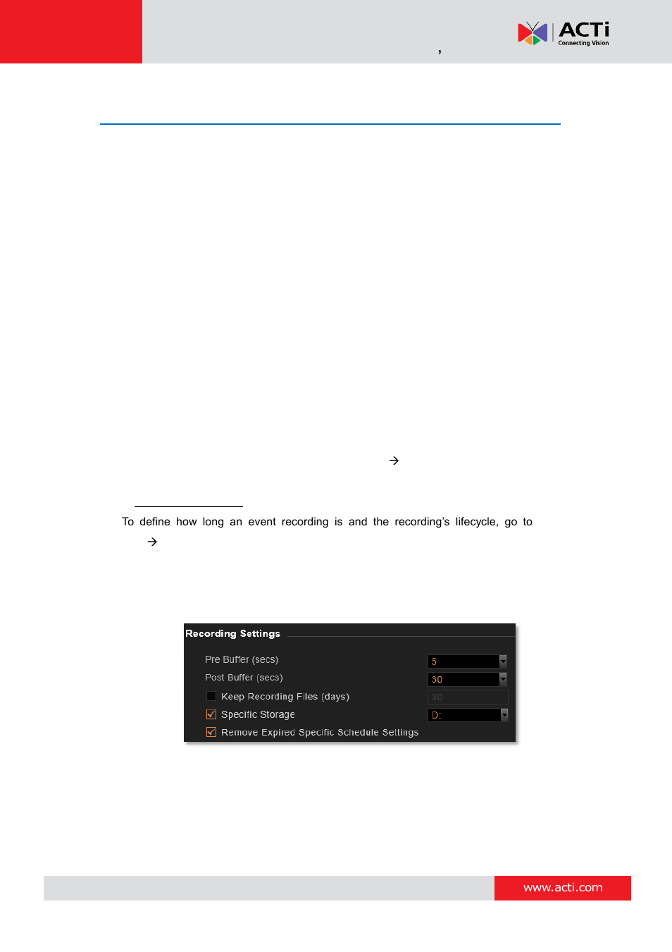 Schedule the recording, Configure the recording file properties | ACTi NVR 3 Corporate User Manual | Page 80 / 149