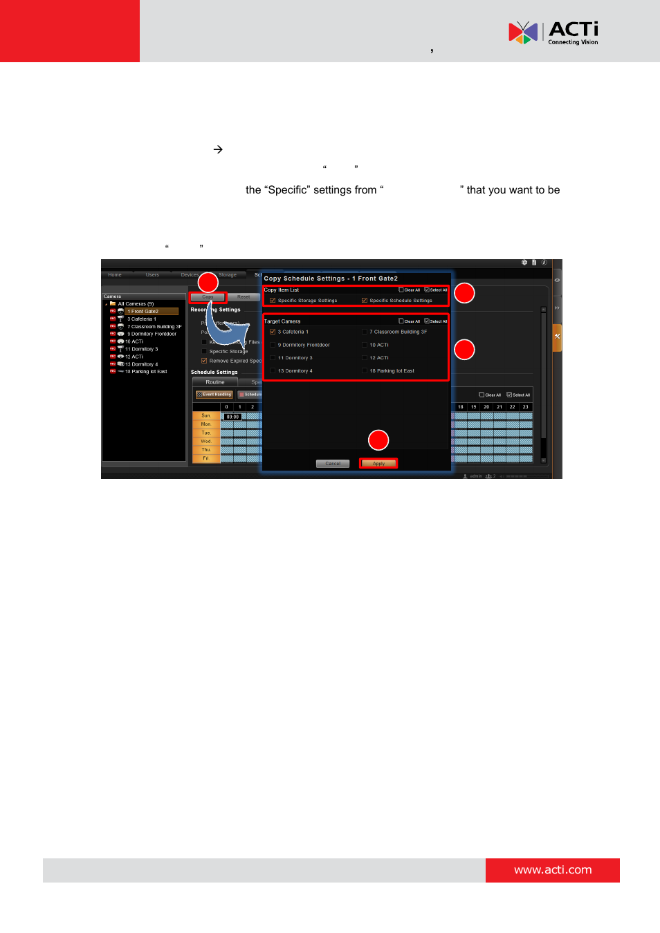 Copy an existing schedule to others | ACTi NVR 3 Corporate User Manual | Page 86 / 149