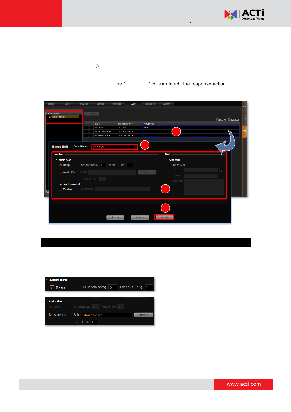 Create an event rule based on nvr server events | ACTi NVR 3 Corporate User Manual | Page 91 / 149