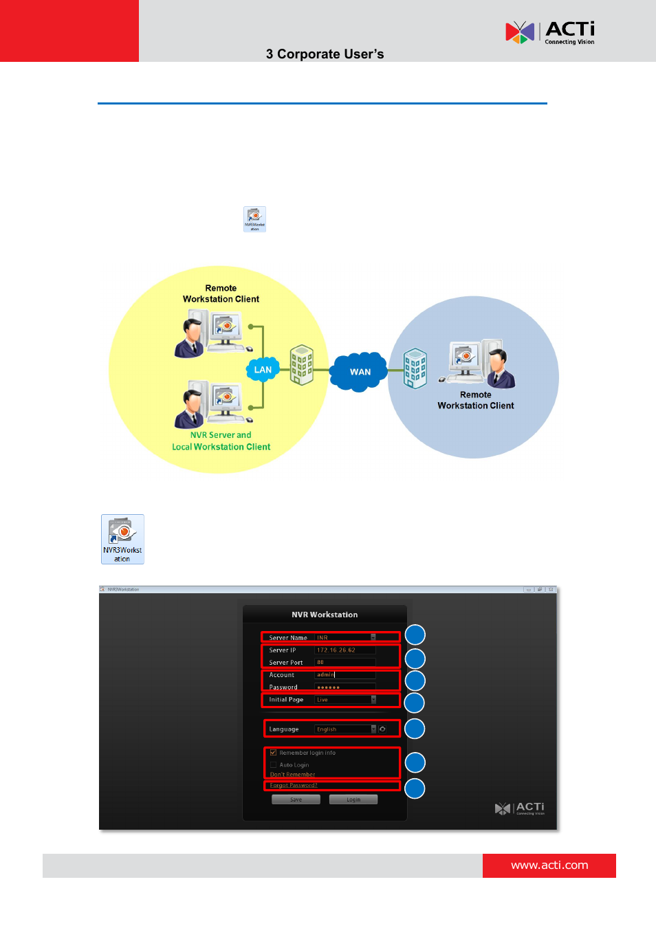 Access via nvr3 workstation | ACTi NVR 3 Corporate User Manual | Page 13 / 56