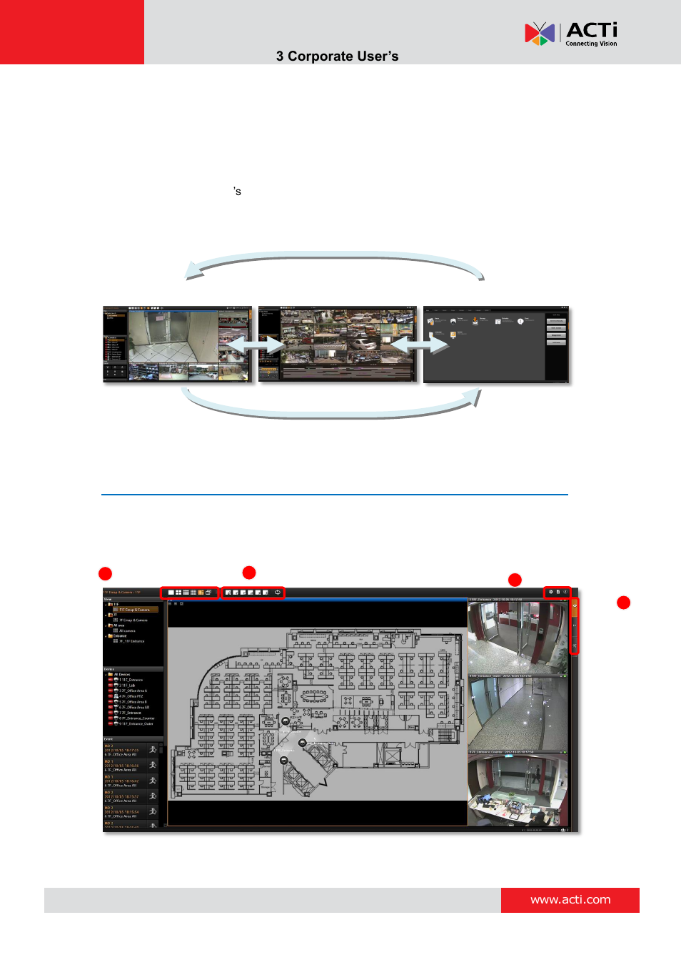 Nvr user interface overview, Nvr resident tool bars | ACTi NVR 3 Corporate User Manual | Page 17 / 56