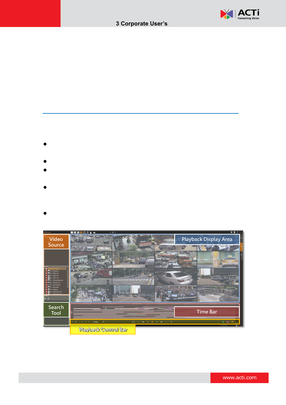 Playback, Playback ui introduction, Nvr 3 corporate user’s manual | ACTi NVR 3 Corporate User Manual | Page 39 / 56