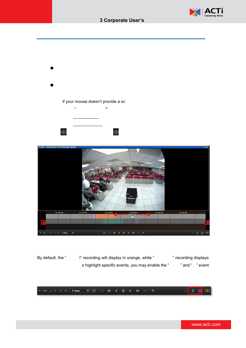 Search on time bar, Display event types | ACTi NVR 3 Corporate User Manual | Page 42 / 56