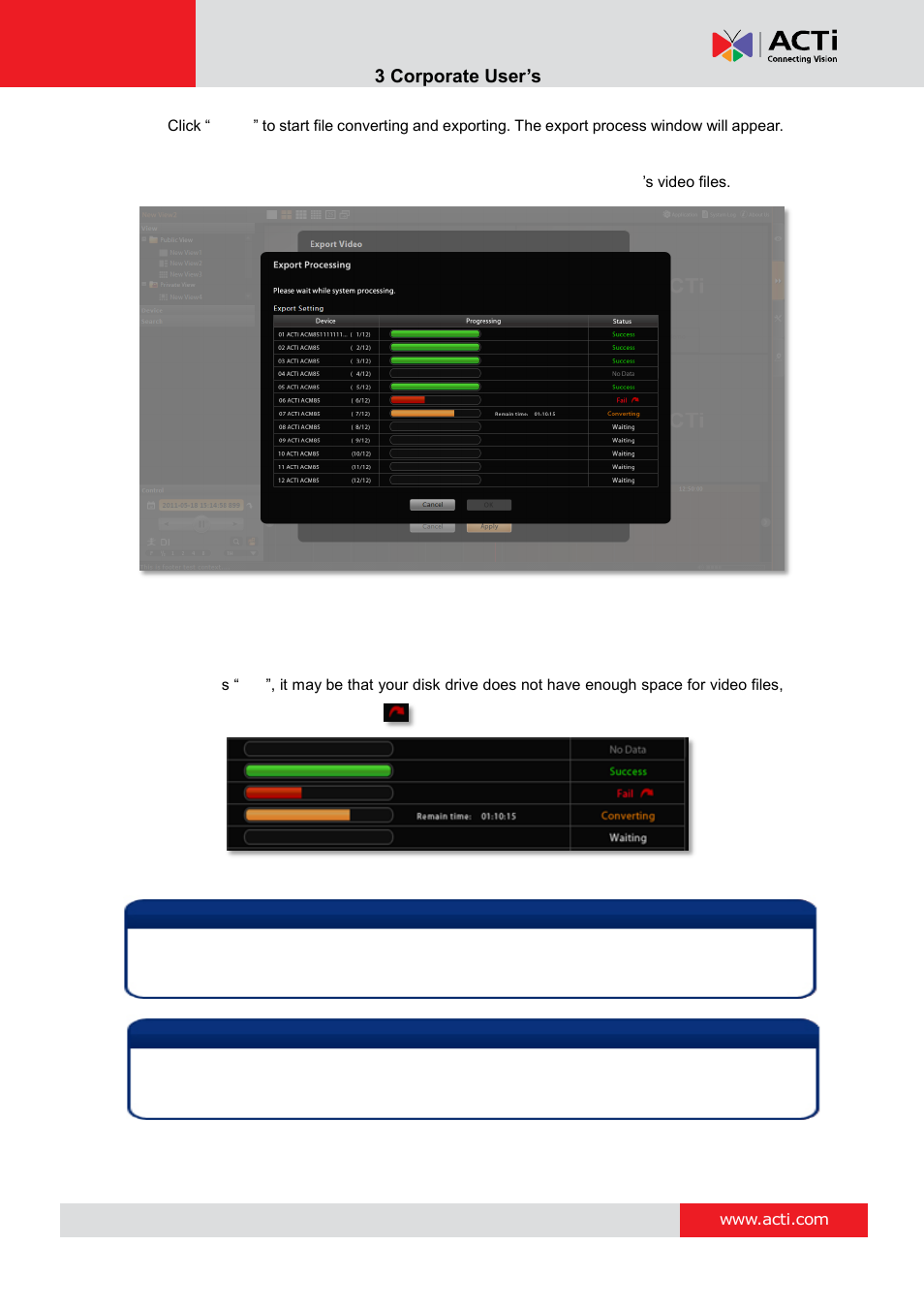 Nvr 3 corporate user’s manual | ACTi NVR 3 Corporate User Manual | Page 56 / 56