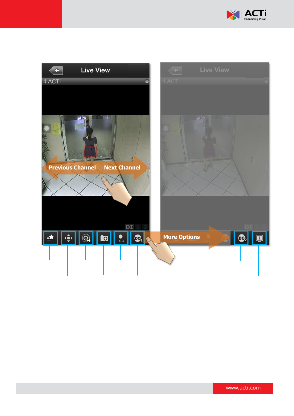 On-screen controls | ACTi Mobile Client for iOS User Manual | Page 13 / 24