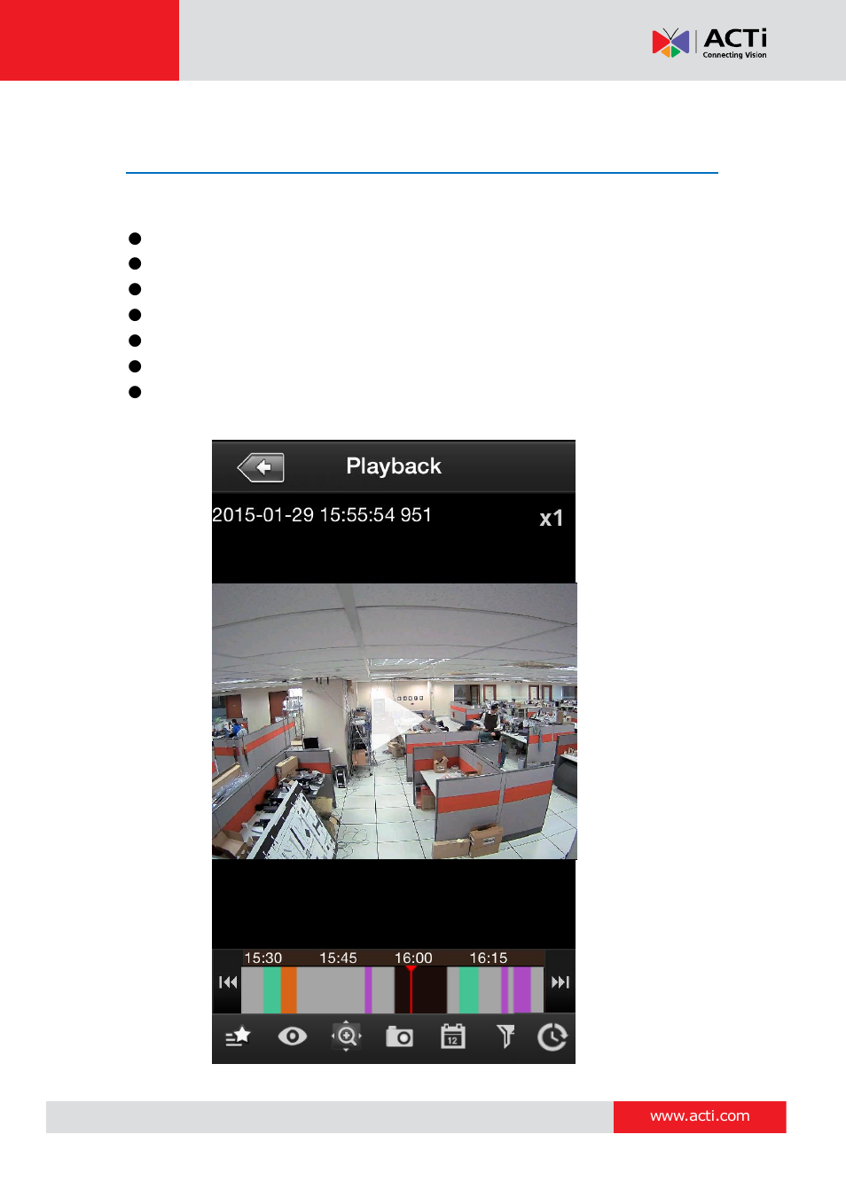 Playback single channel screen | ACTi Mobile Client for iOS User Manual | Page 18 / 24